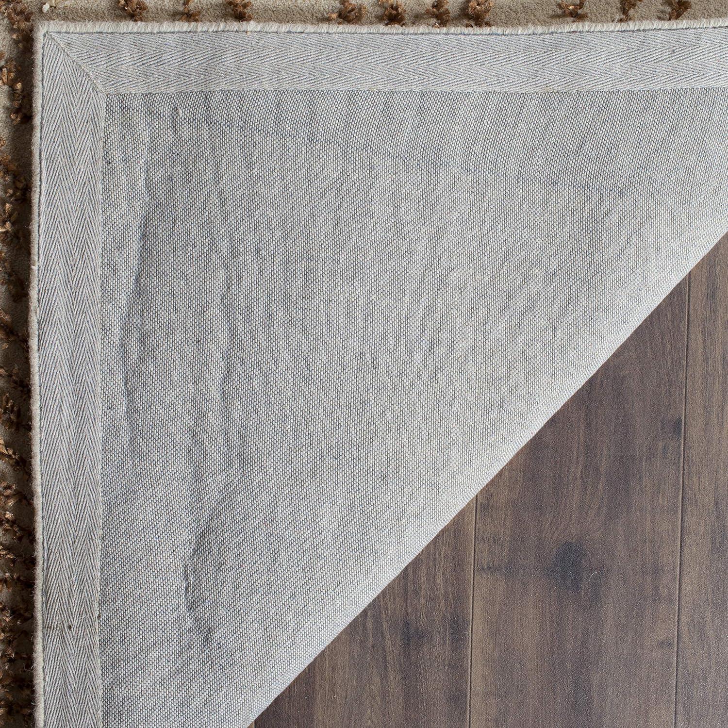 Beige Wool and Viscose Hand-Tufted Runner Rug