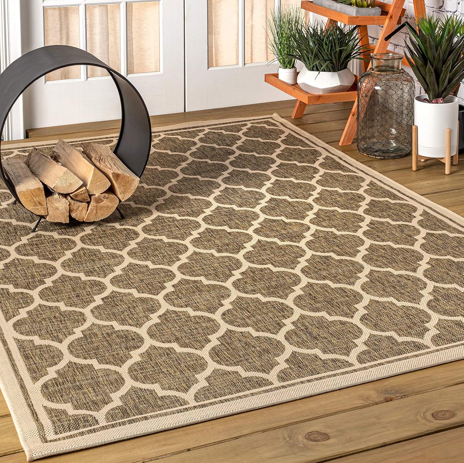 3'x5' Trebol Moroccan Trellis Textured Weave Indoor/Outdoor Area Rug, Brown/Beige - JONATHAN Y