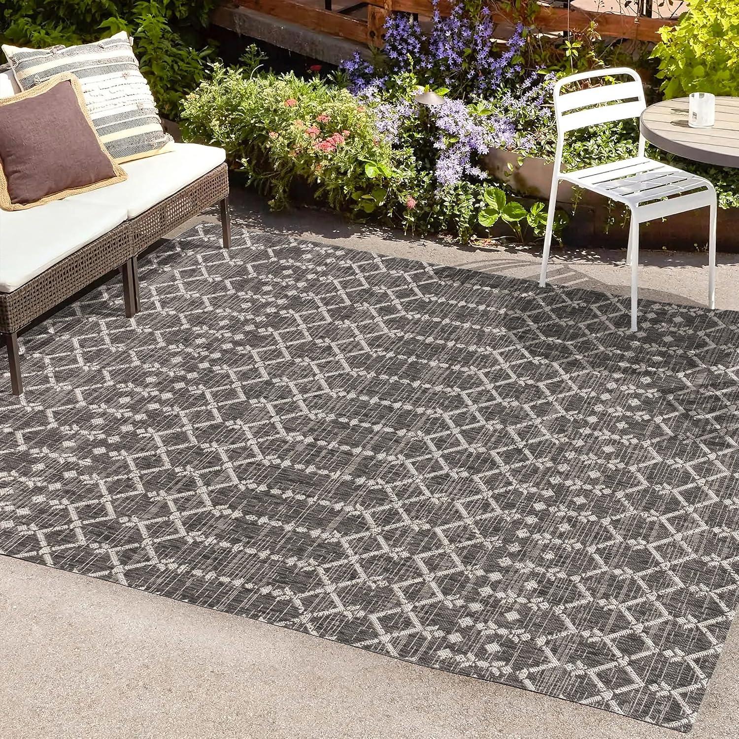 Ourika Moroccan Geometric Textured Weave Indoor/Outdoor Area Rug - JONATHAN Y