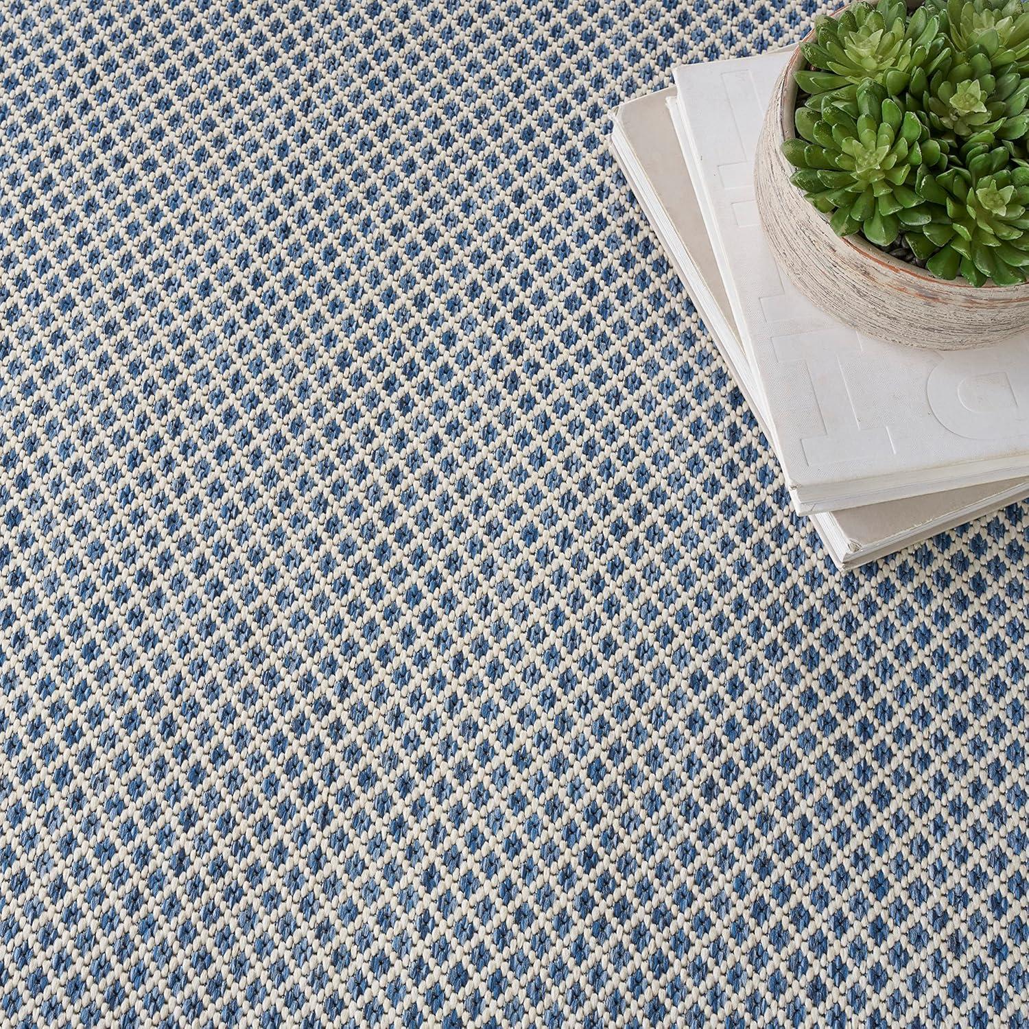 Nourison 6' x 6' Courtyard Modern Easy Care Flatweave Indoor Outdoor Square Rug Ivory Blue