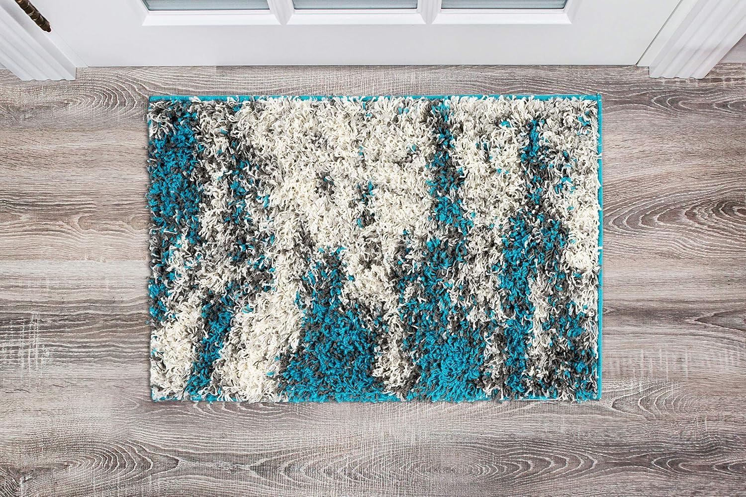 World Rug Gallery Modern Abstract Design Plush Shag Area Rug - Turquoise 2' x 3'