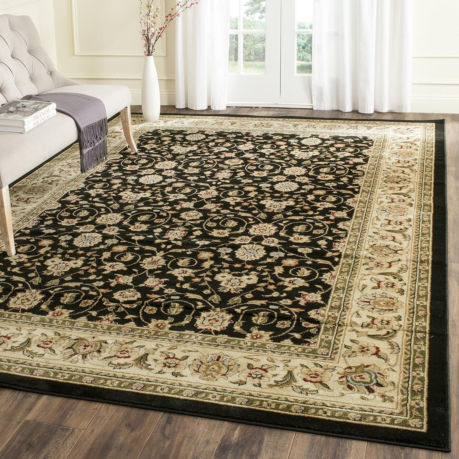 Elegant Black & Ivory Tufted Square Area Rug, 6'x6', Synthetic