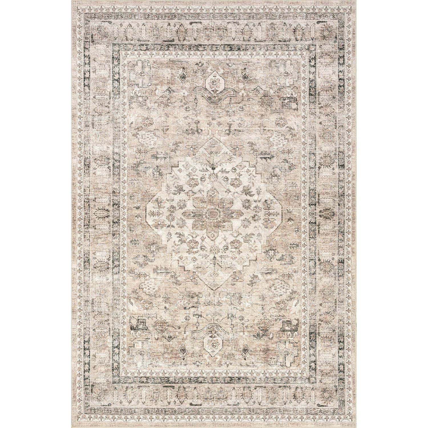 Nuloom Davi Faded Spill Proof Treated Pet Friendly Premium Machine Washable Area Rug, 3' x 5', Stone