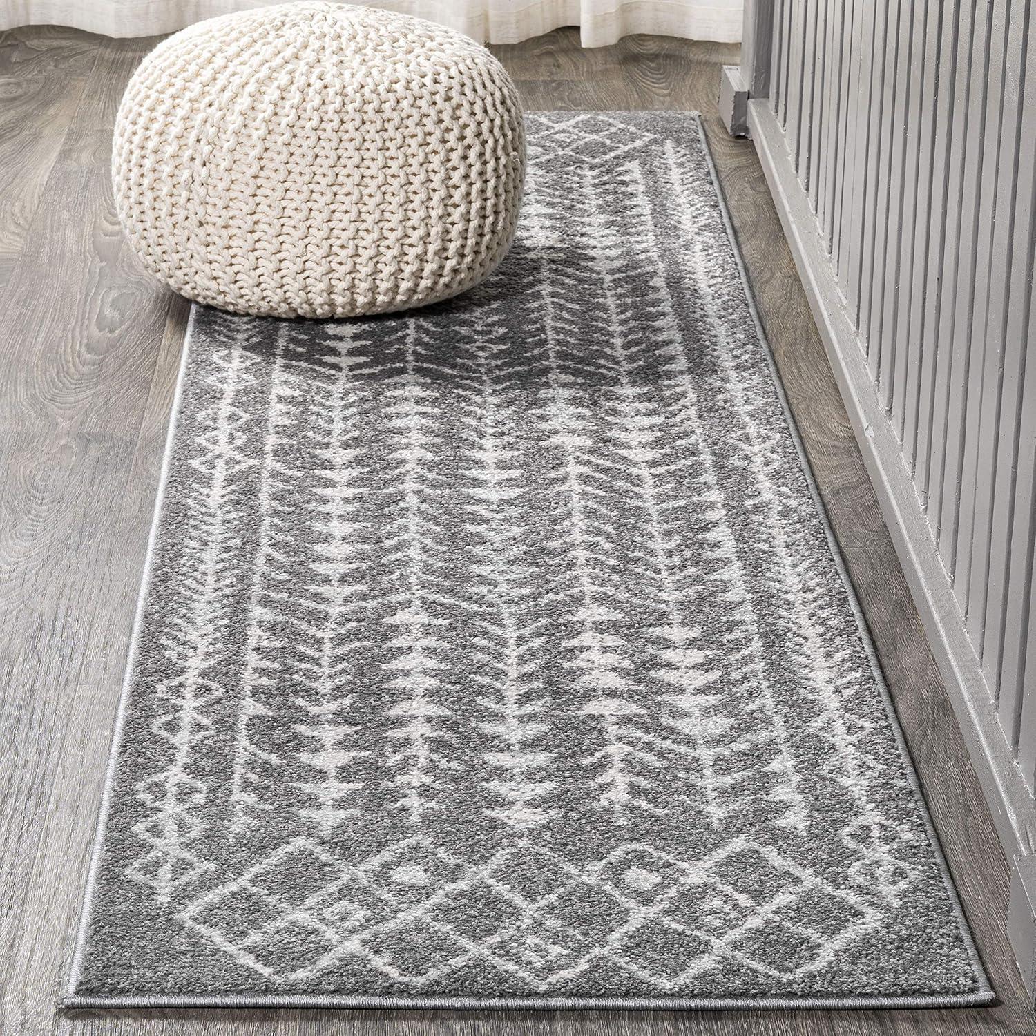 2'x8' Ziri Moroccan Geometric Runner Rug, Grey/Cream - JONATHAN Y