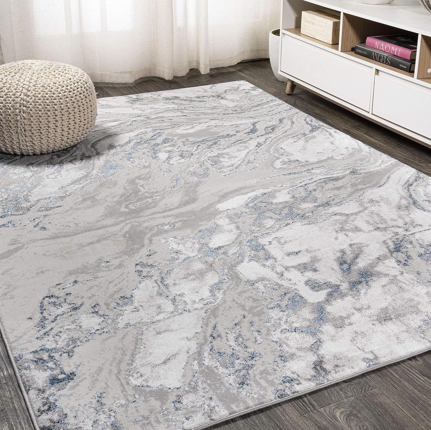 8'x10' Swirl Marbled Abstract Area Rug, Gray/Blue - JONATHAN Y