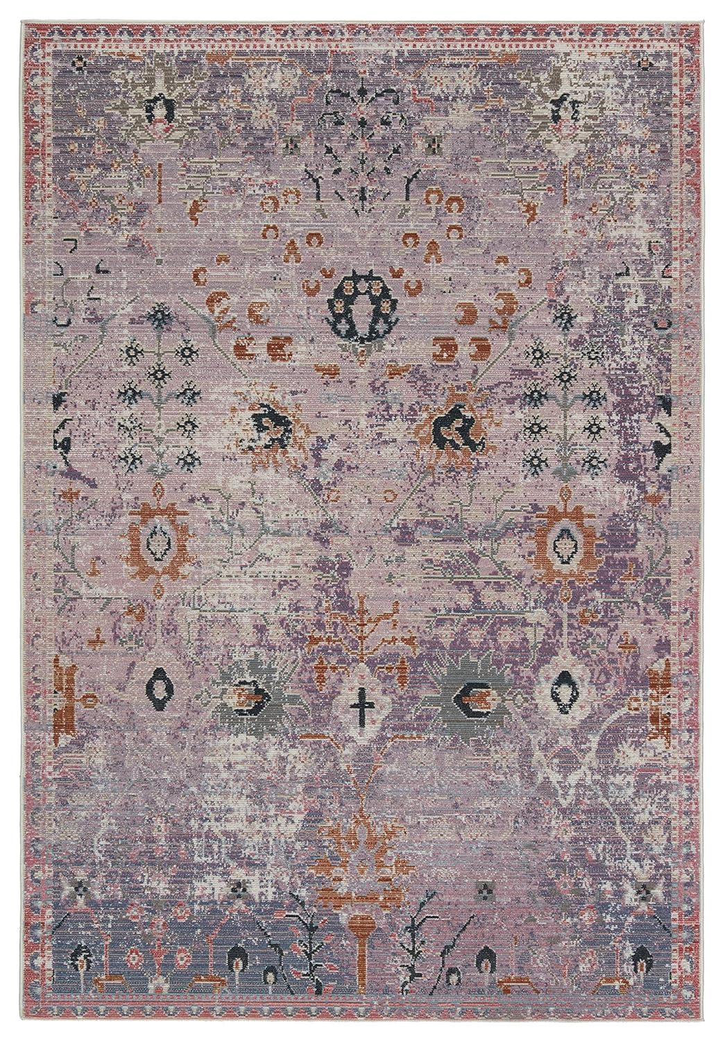 2'6"x4' Elva Indoor/Outdoor Oriental Area Rug Purple/Gold - Jaipur Living: Mid-Century Modern Floral, Weather-Resistant