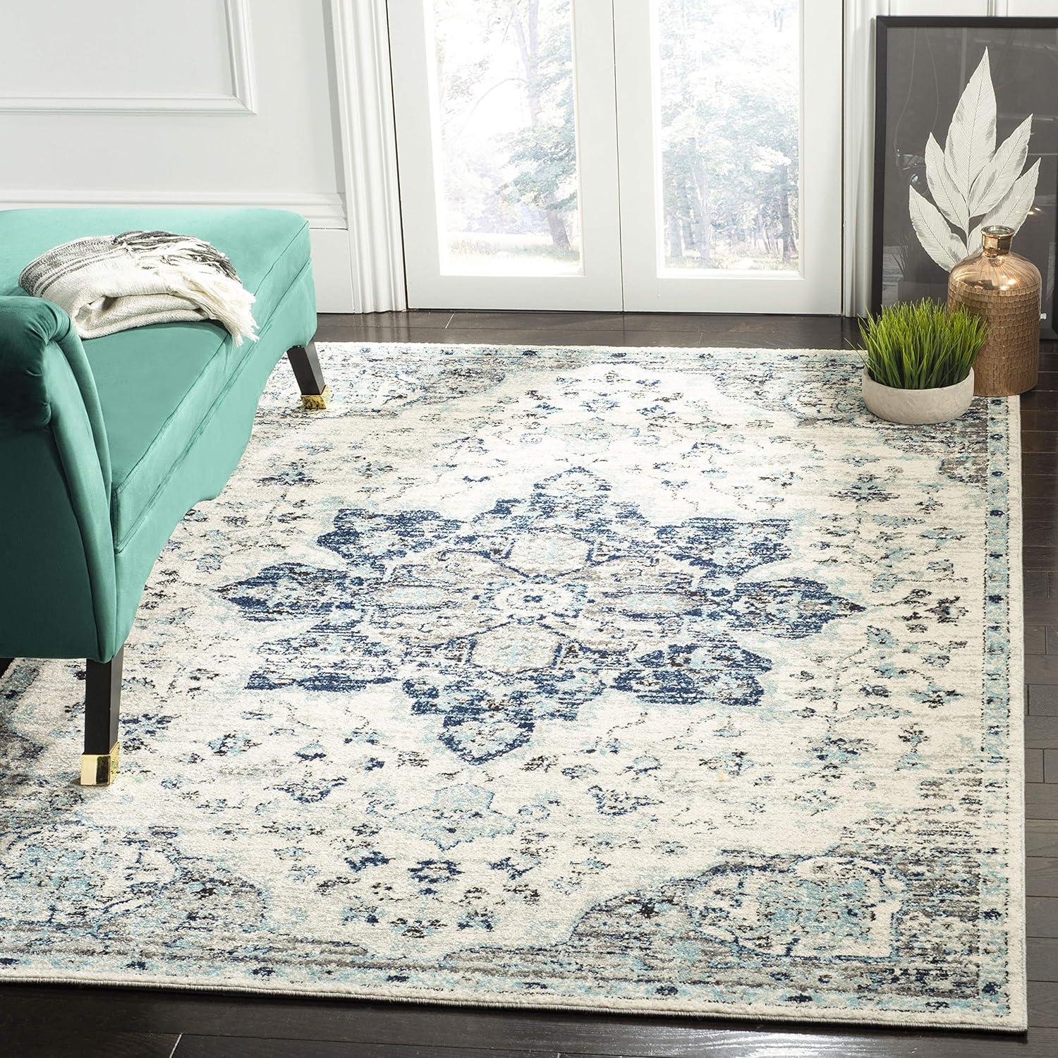 SAFAVIEH Madison Louise Overdyed Floral Area Rug, Ivory/Navy, 4' x 6'