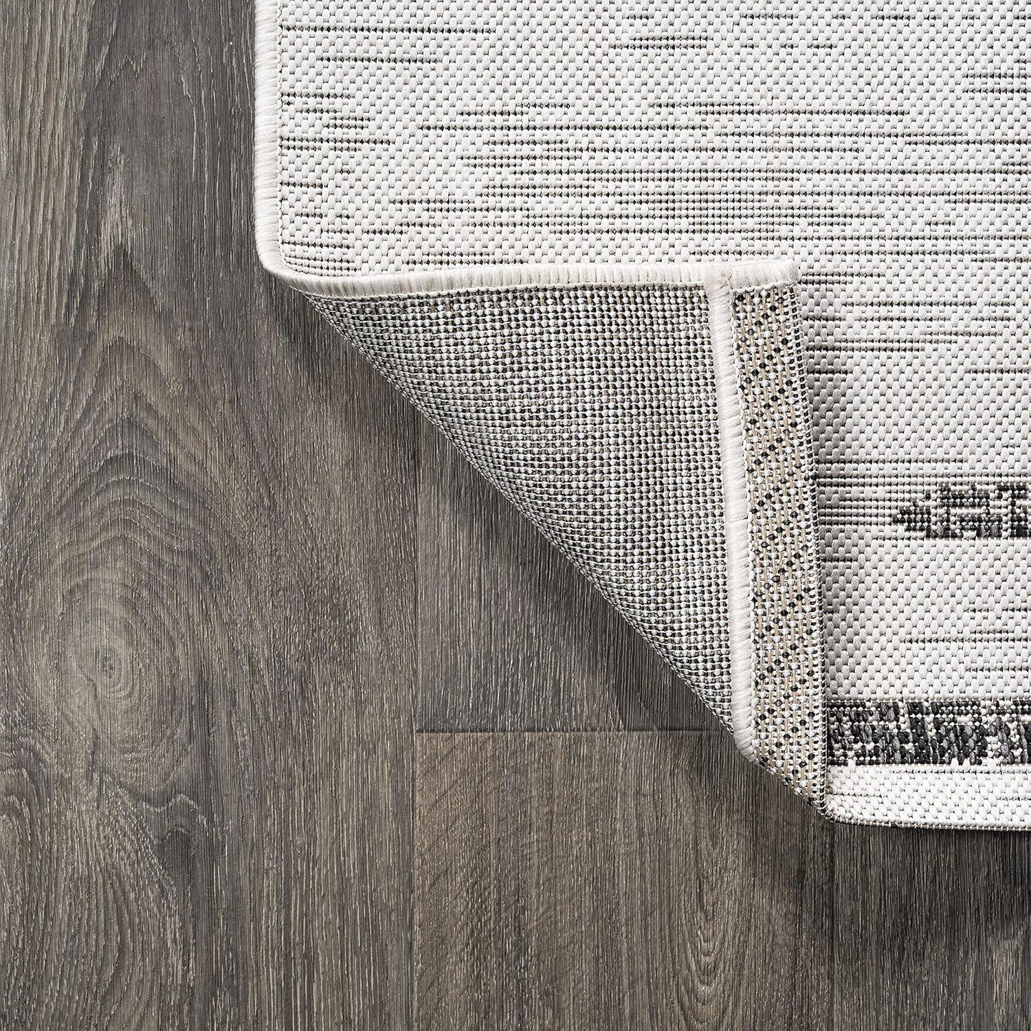 8'x10' Zolak Berber Stripe Geometric Indoor/Outdoor Area Rug, Ivory/Black - JONATHAN Y