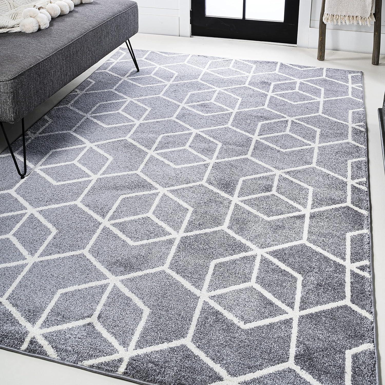 4'x6' Tumbling Blocks Modern Geometric Area Rug, Gray/White - JONATHAN Y