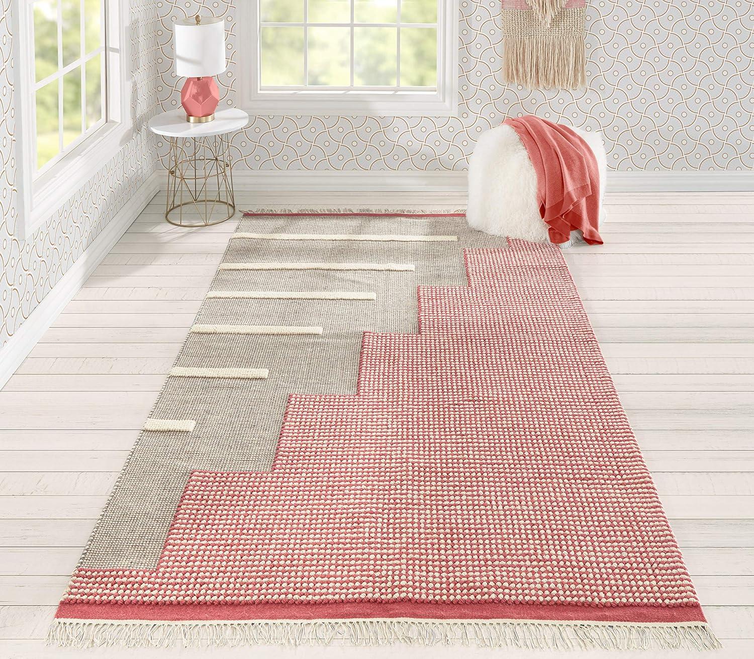 Momeni Flatweave Wool Pink Area Rug