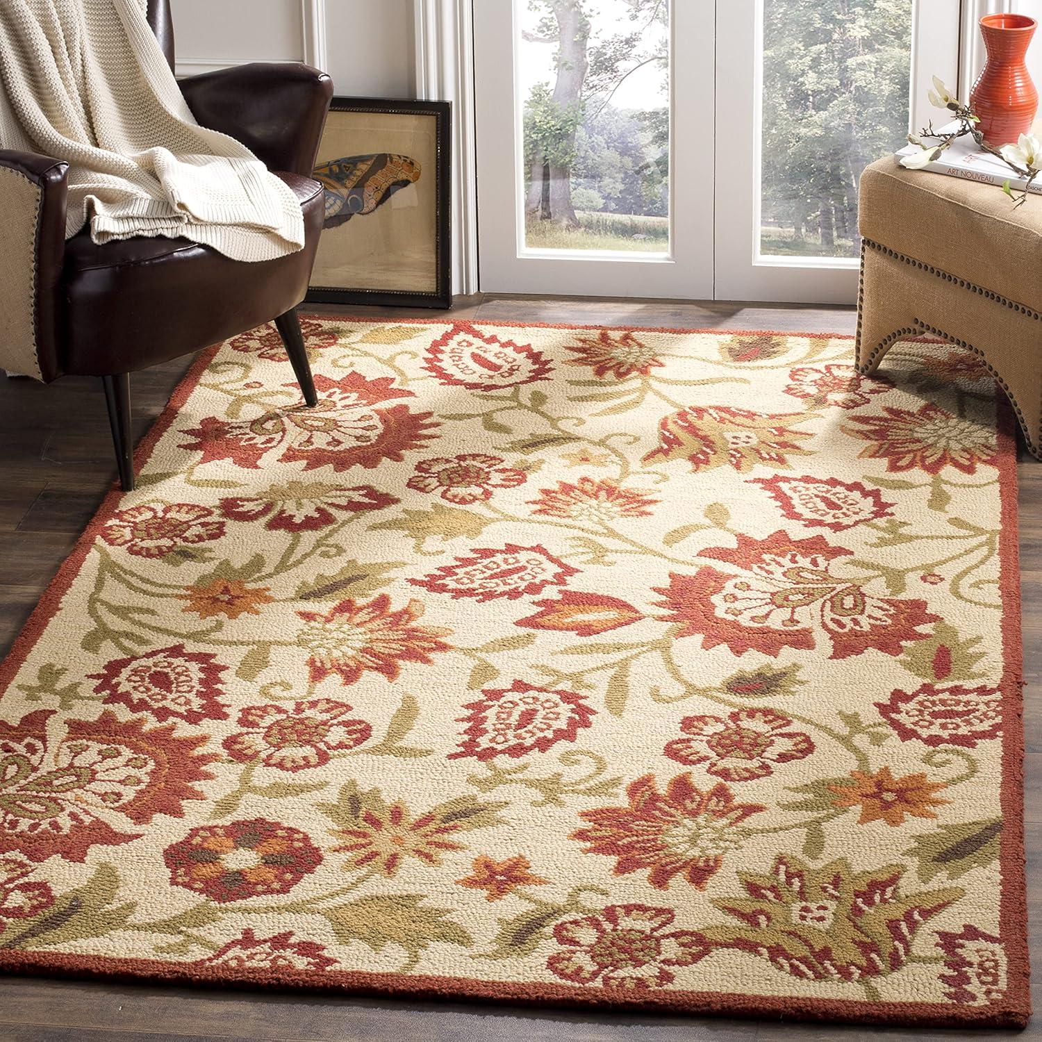 SAFAVIEH Blossom Leah Floral Wool Area Rug, Beige/Multi, 5' x 8'