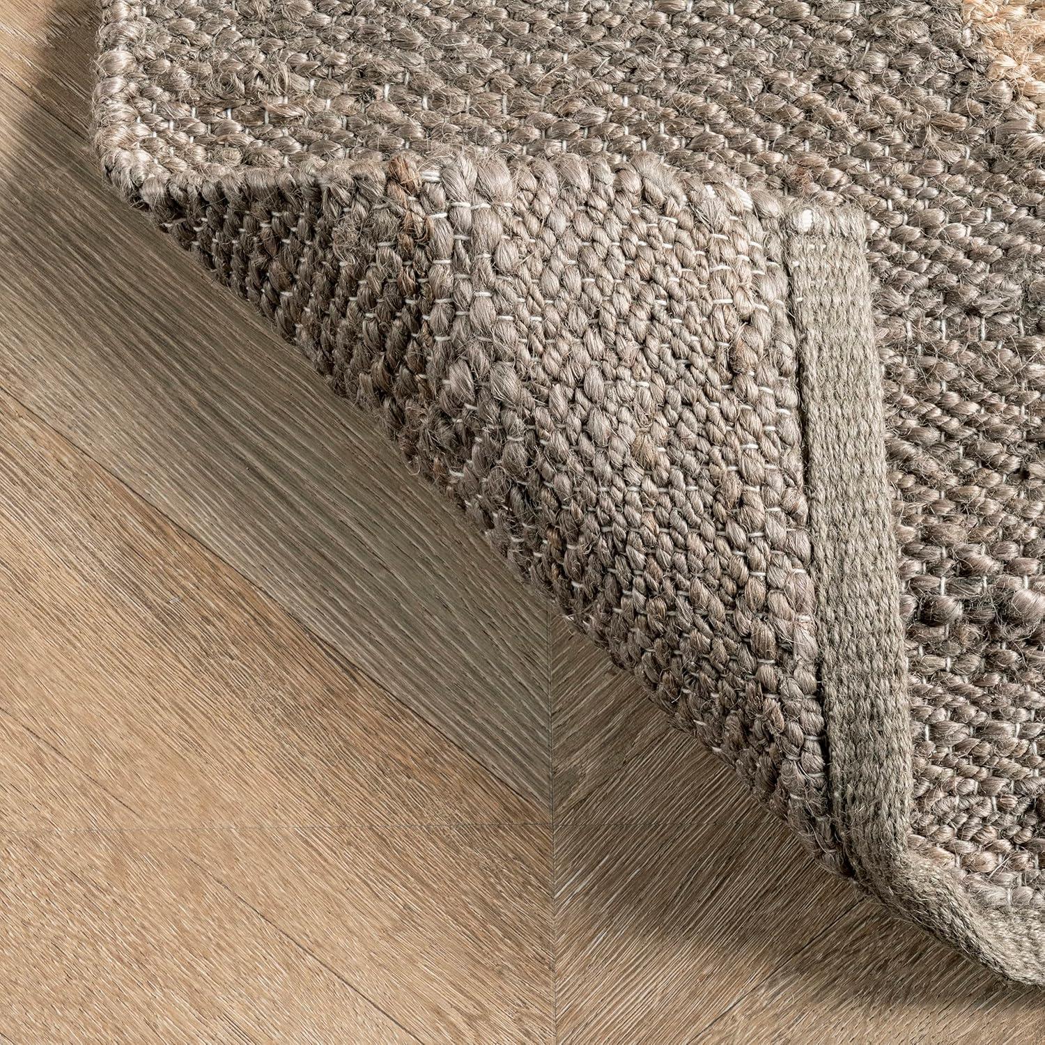 Handcrafted Gray Cotton-Jute Blend Rectangular Rug, 64in