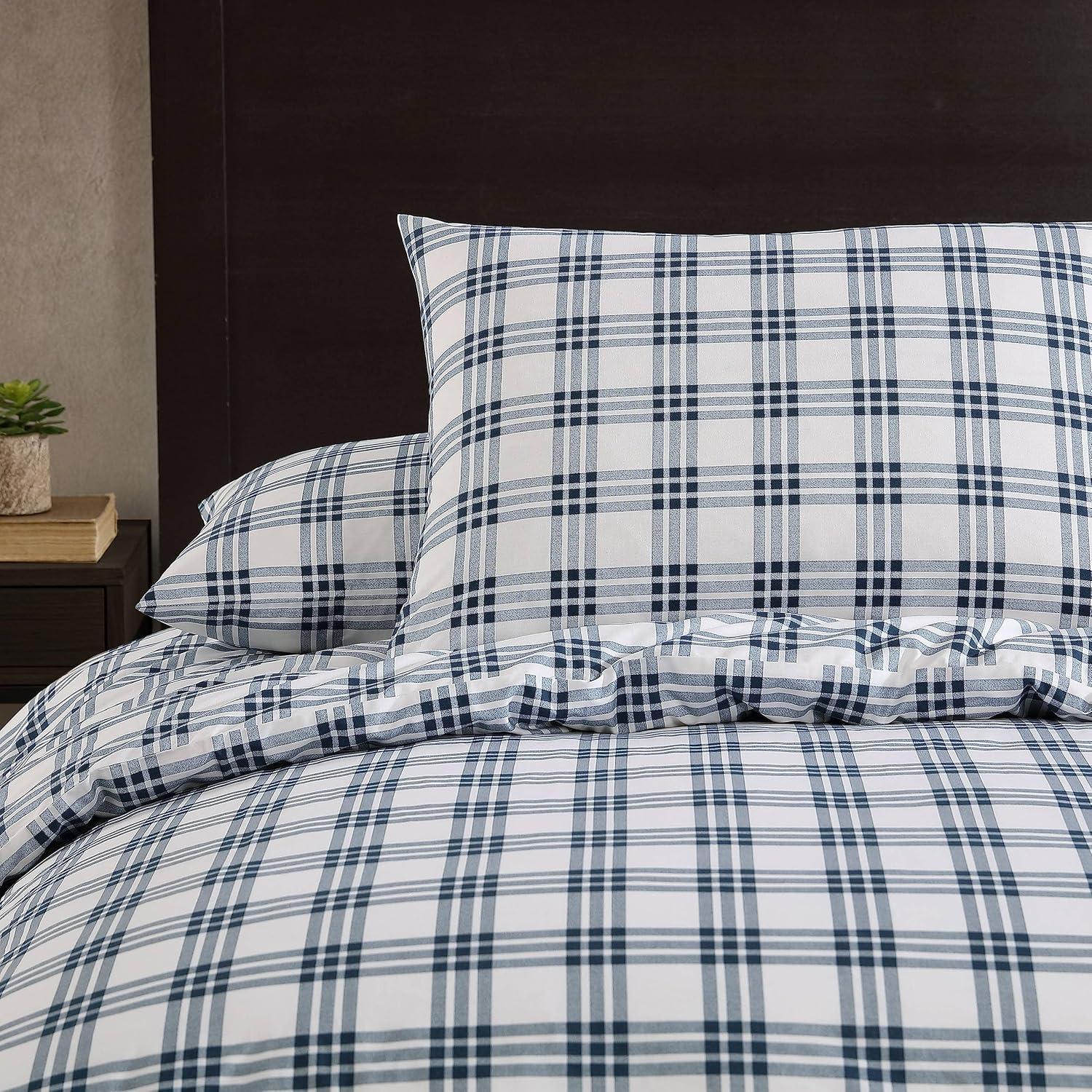 Eddie Bauer Basic Plaid Duvet Set Navy Blue