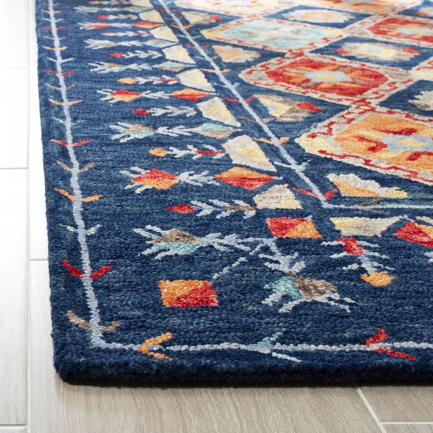 Aspen APN515 Hand Tufted Indoor Area Rug - Navy/Orange - 5'x8' - Safavieh