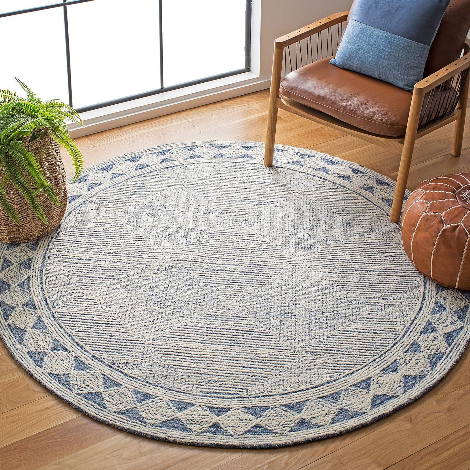 Abstract ABT349 Hand Tufted Area Rug - Ivory/Navy - 4' round - Safavieh .