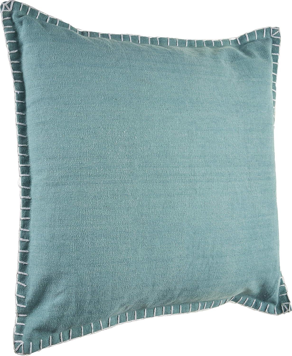 Teal Hand-Woven Organic Cotton Embroidered Pillow Cover