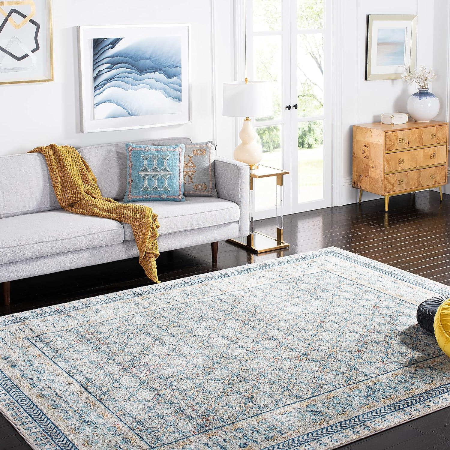 Brentwood BNT899 Power Loomed Indoor Area Rug - Light Grey/Blue - 9'x9' - Safavieh