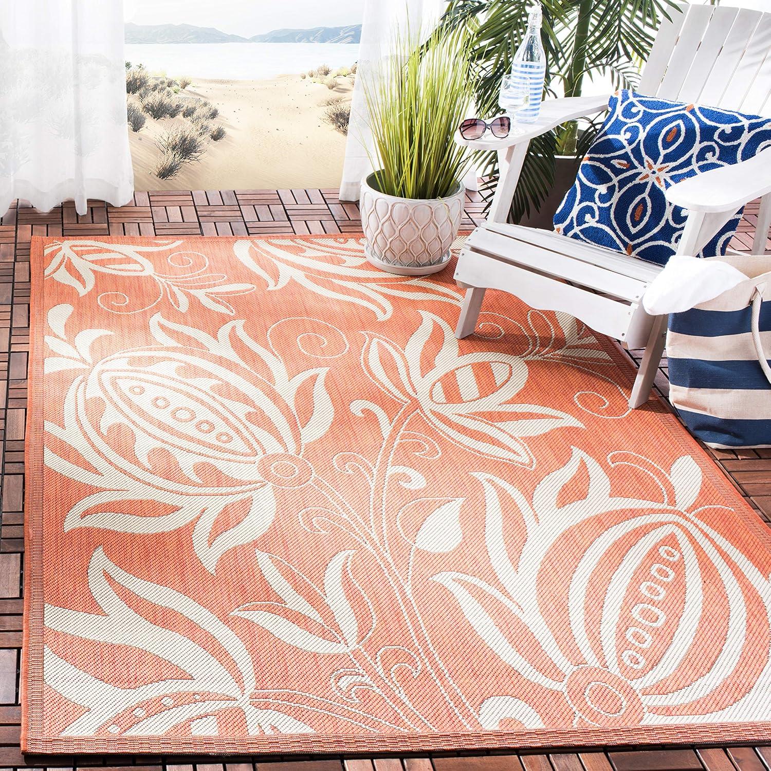Courtyard CY2961 Power Loomed Indoor and Outdoor Area Rug - Terracotta/Natural - 6'7"x6'7" - Safavieh