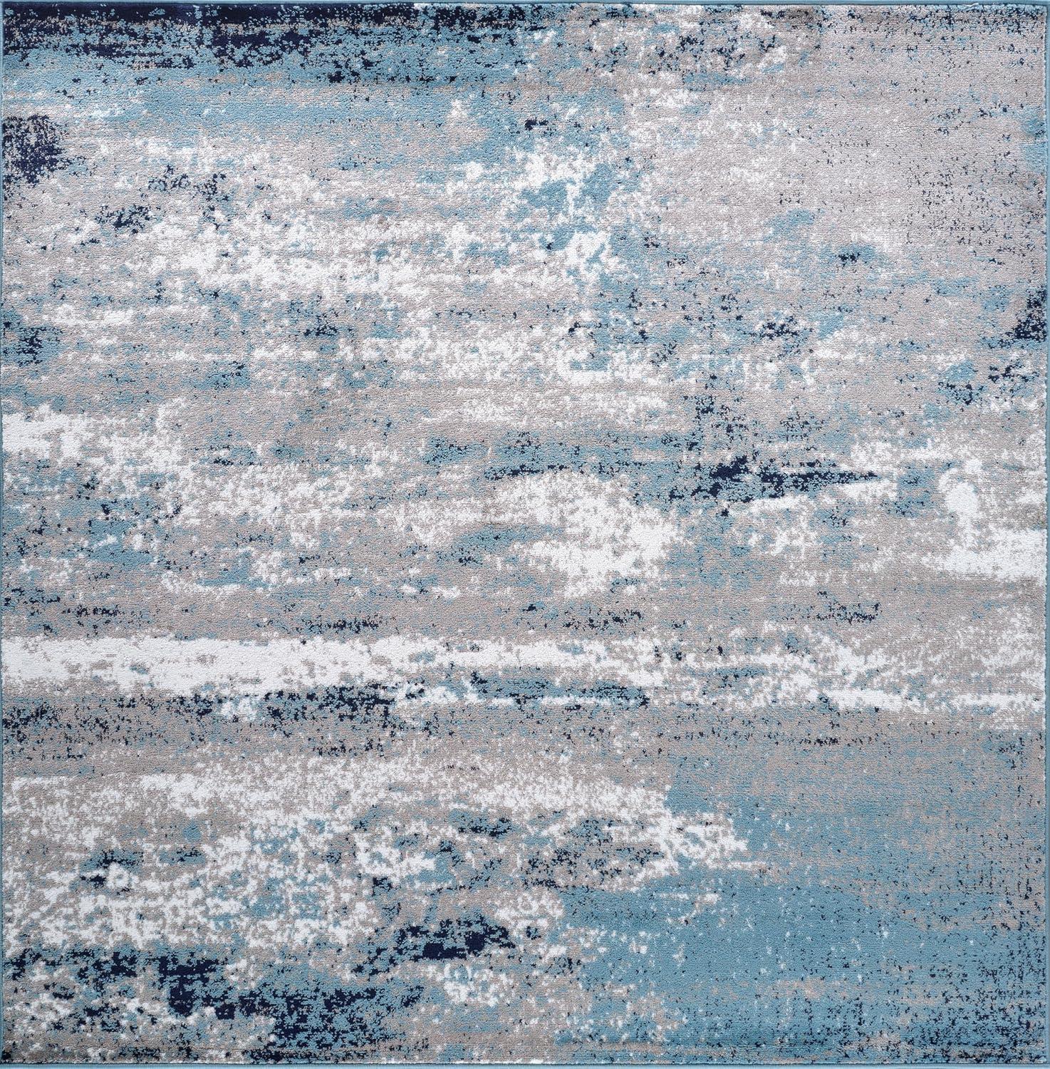 World Rug Gallery Distressed Abstract Watercolor Area Rug - Blue 6'6"x6'6"