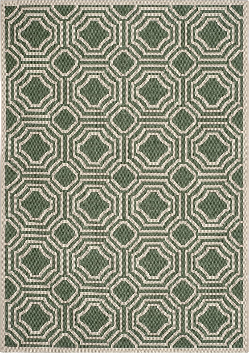 SAFAVIEH Courtyard Collection Area Rug - 6'7" x 9'6", Dark Green & Beige, Non-Shedding & Easy Care, Indoor/Outdoor & Washable-Ideal for Patio, Backyard, Mudroom (CY6112-332)