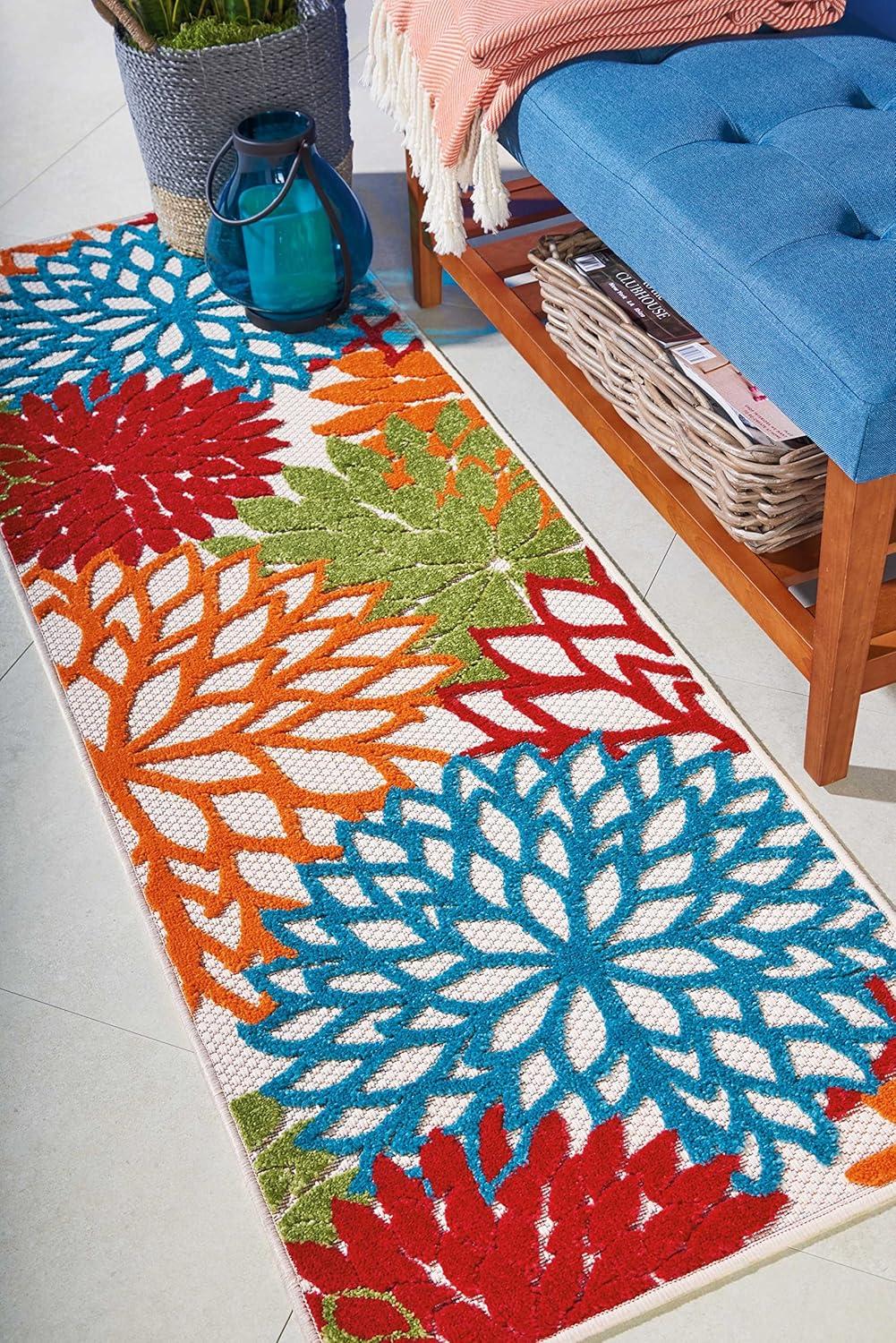 Nourison Aloha Floral Bloom Flatweave High-Low Indoor Outdoor Runner Rug Green 2' x 6'