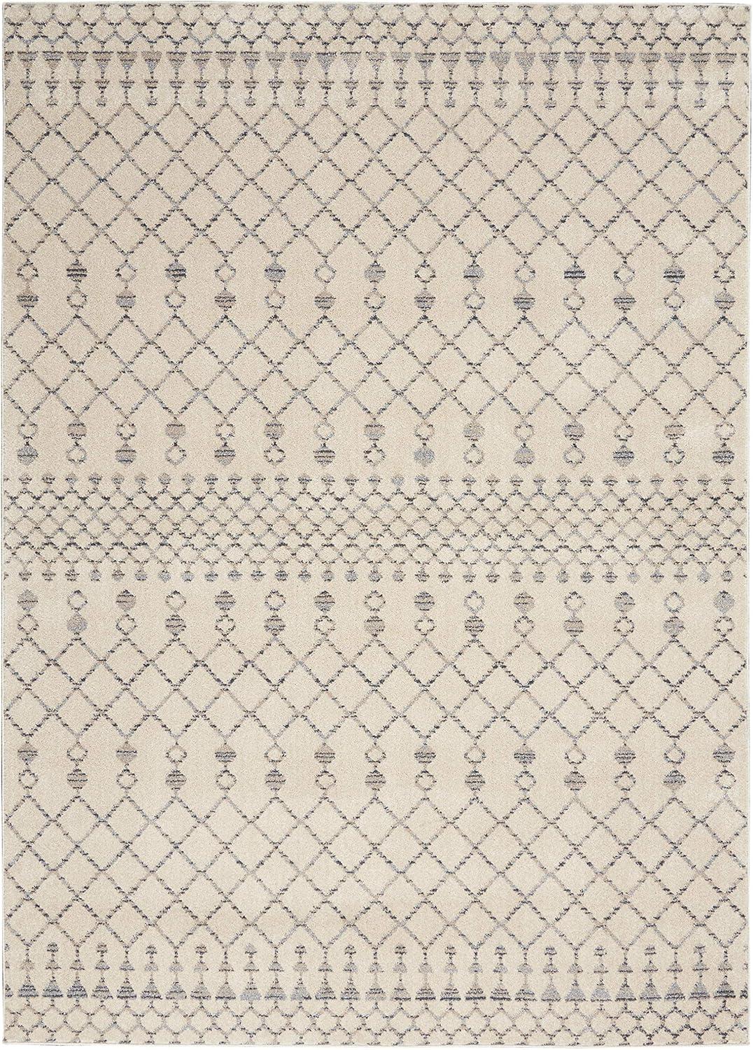 Beige/Grey Geometric Hand-knotted Synthetic Area Rug 5'3" x 7'3"