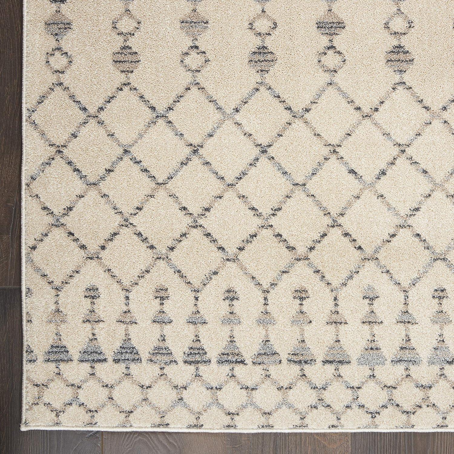 Beige/Grey Geometric Hand-knotted Synthetic Area Rug 5'3" x 7'3"