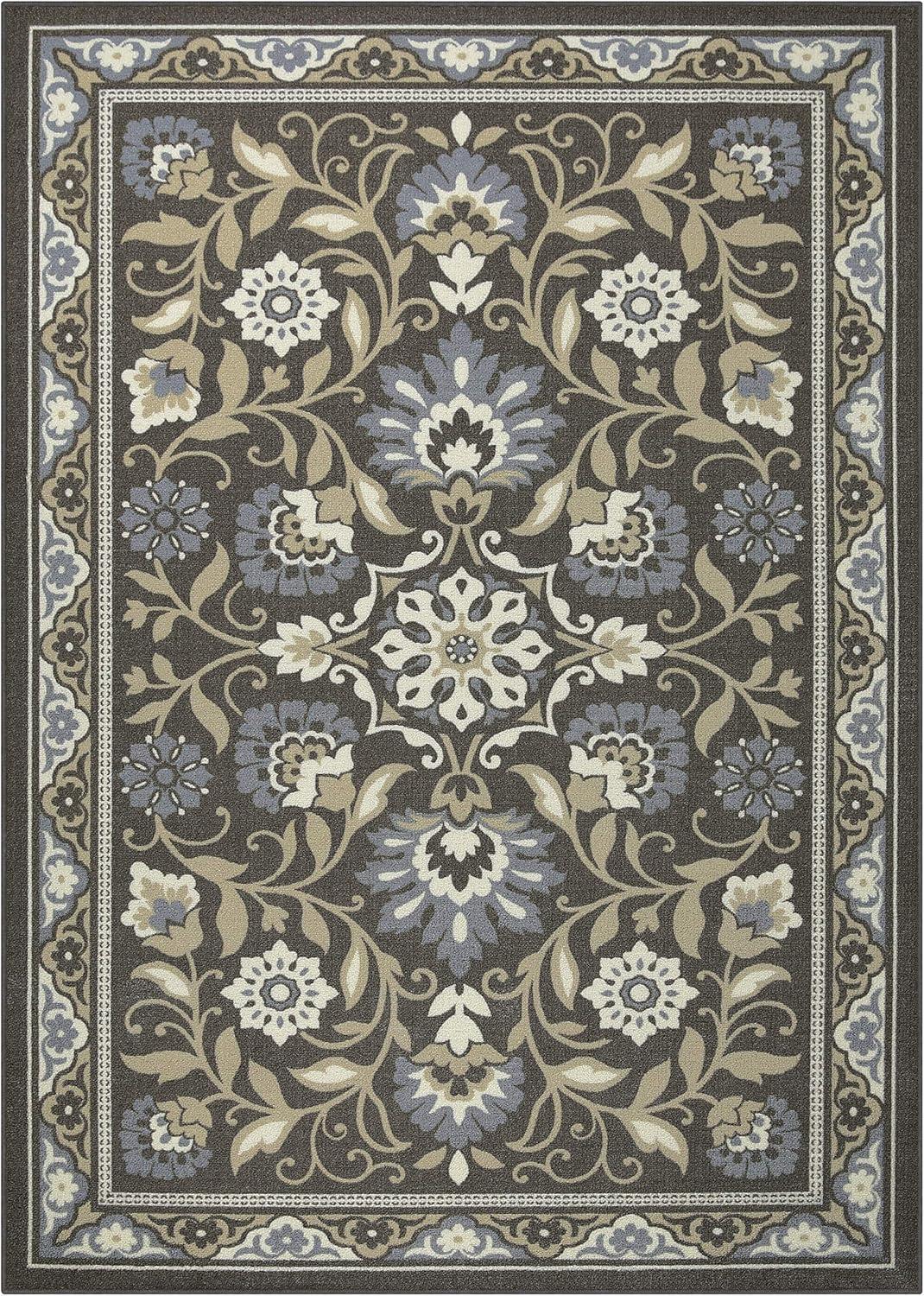 Gray Floral Tufted Non-Slip 5' x 7' Area Rug