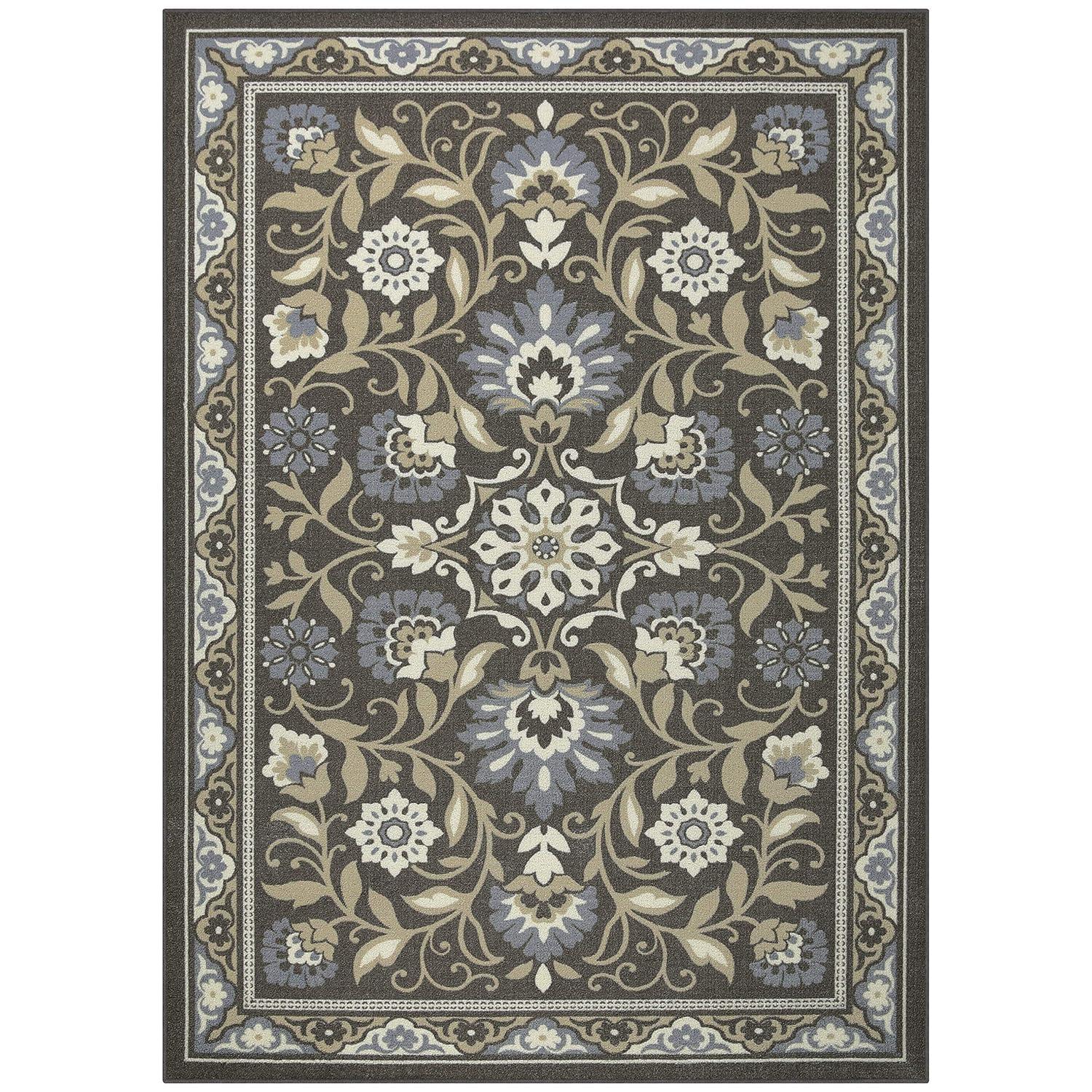 Gray Floral Tufted Non-Slip 5' x 7' Area Rug