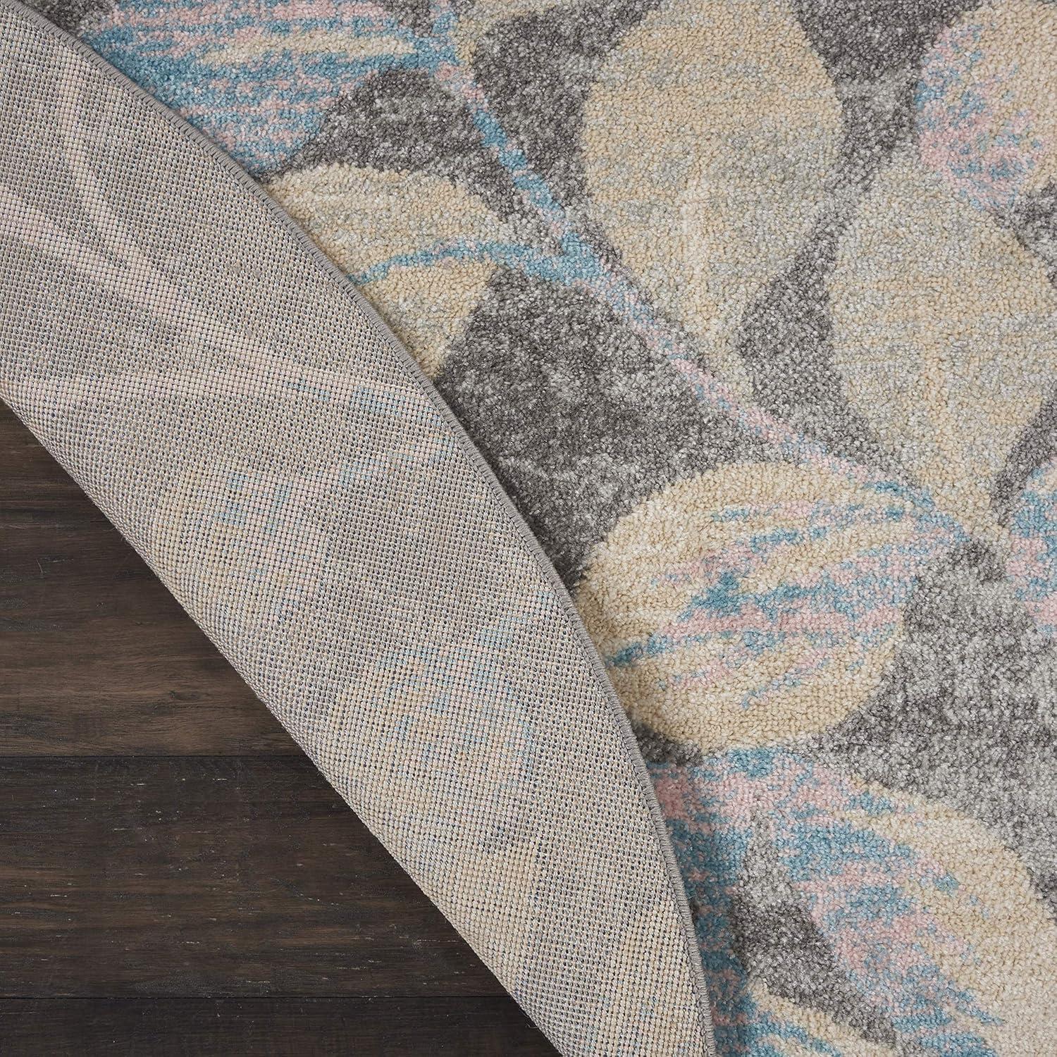 Nourison Tranquil 5'3" X ROUND (5' Round) Grey/Beige Area Rug Contemporary Botanical Vine and Bloom by Nourison