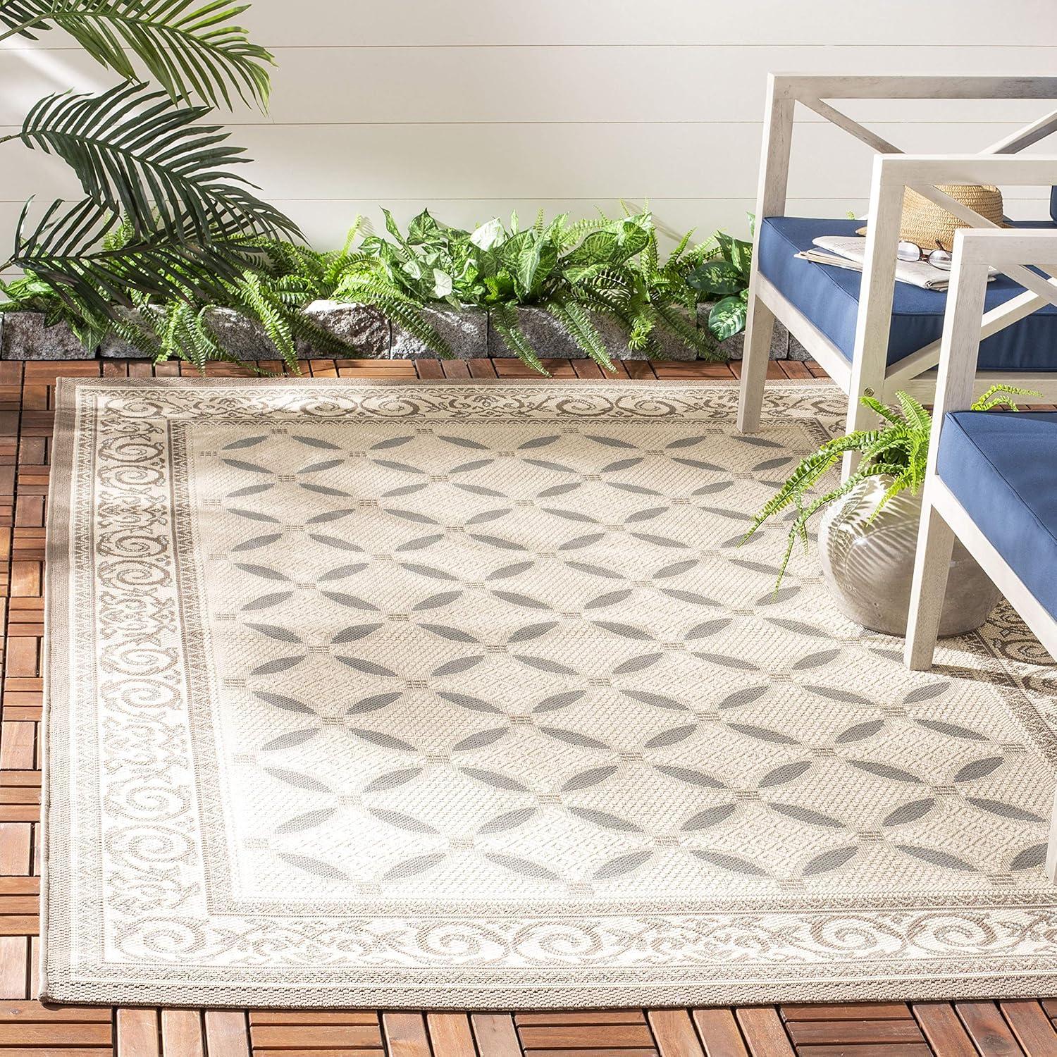 Courtyard CY7107 Power Loomed Indoor/Outdoor Area Rug - Beige/Dark Beig - 5'3"x7'7" - Safavieh.