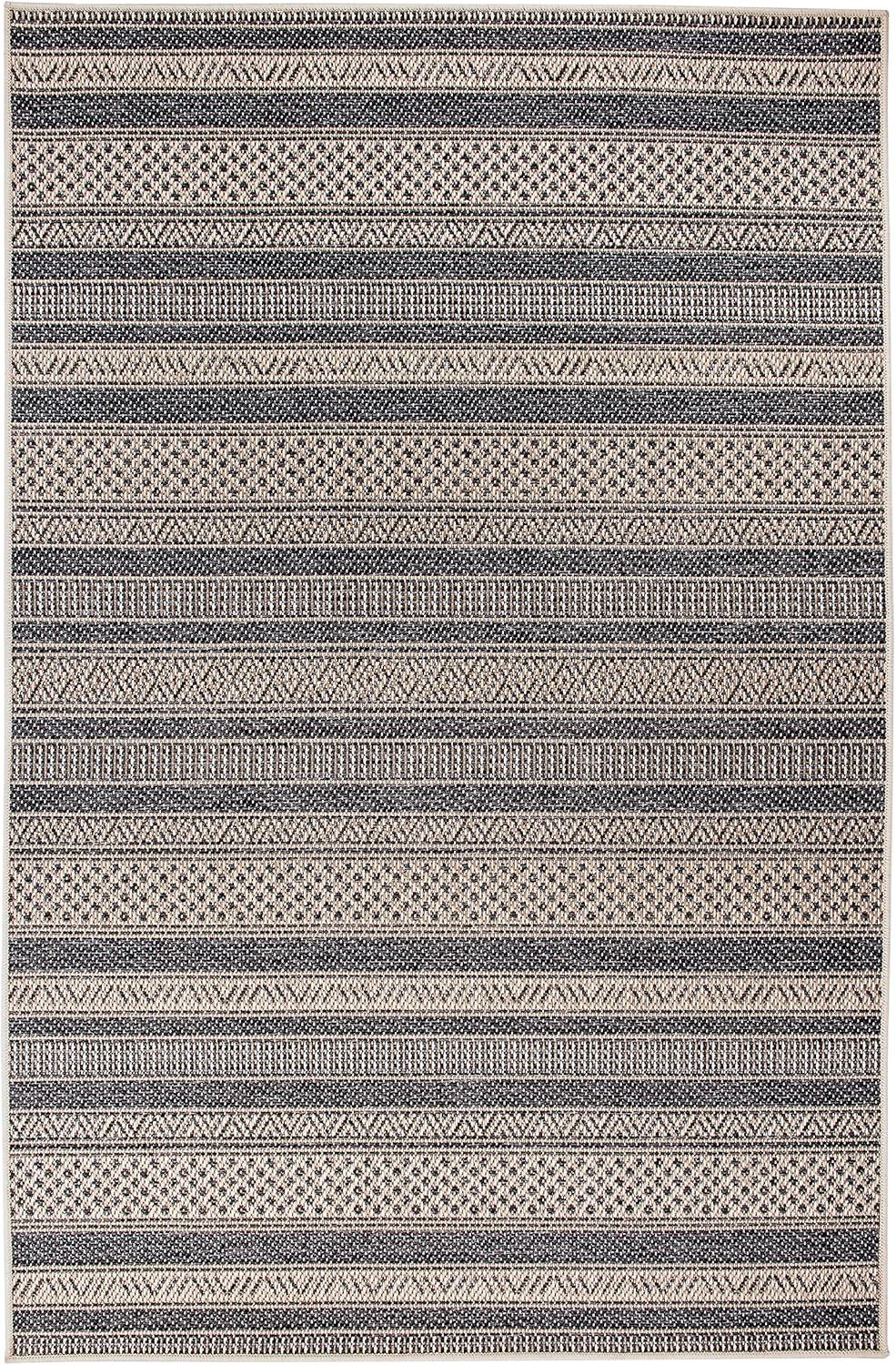 Reversible Geometric Blue Synthetic 5' x 7' Indoor/Outdoor Rug