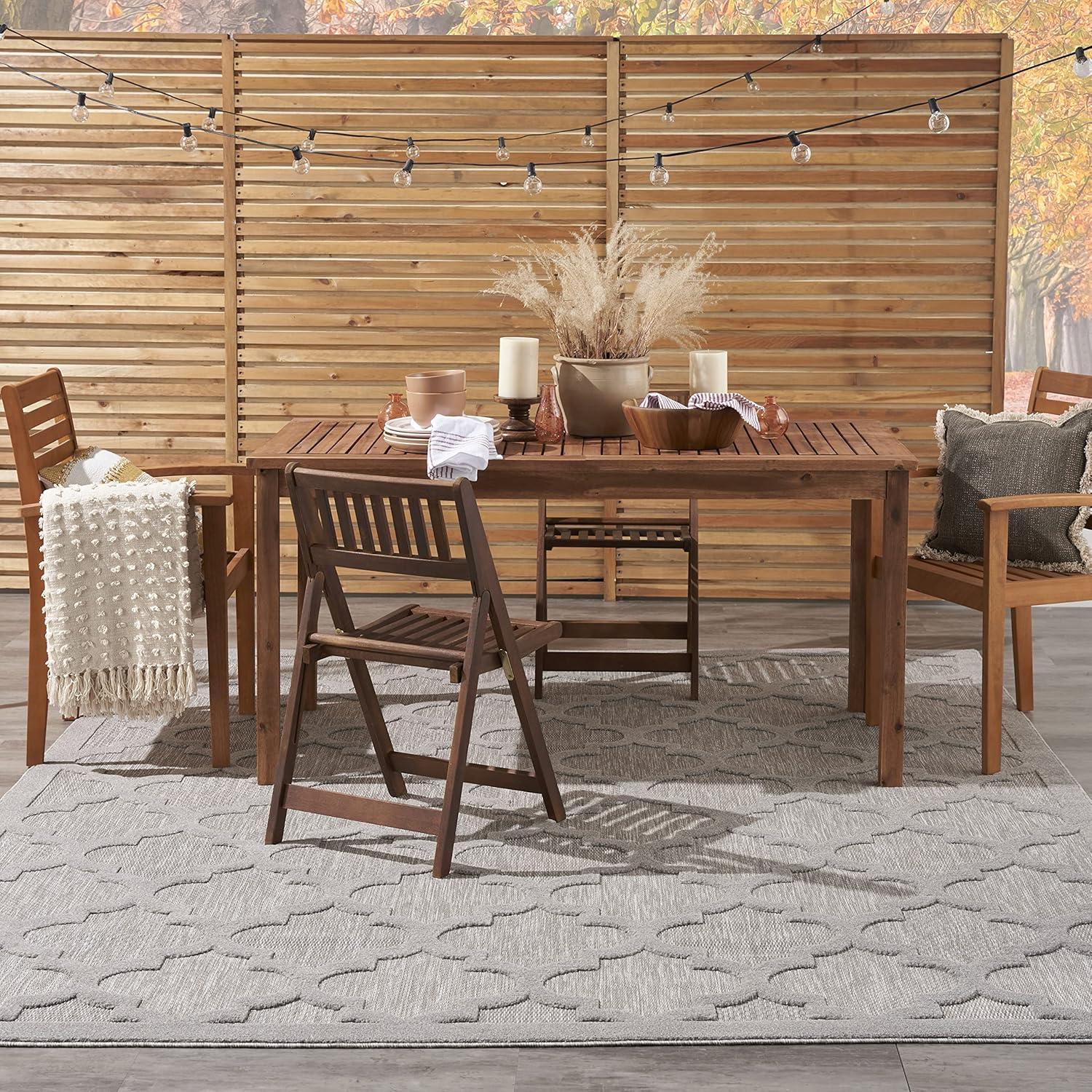 Silver Grey Trellis Square Indoor/Outdoor Easy Care Rug