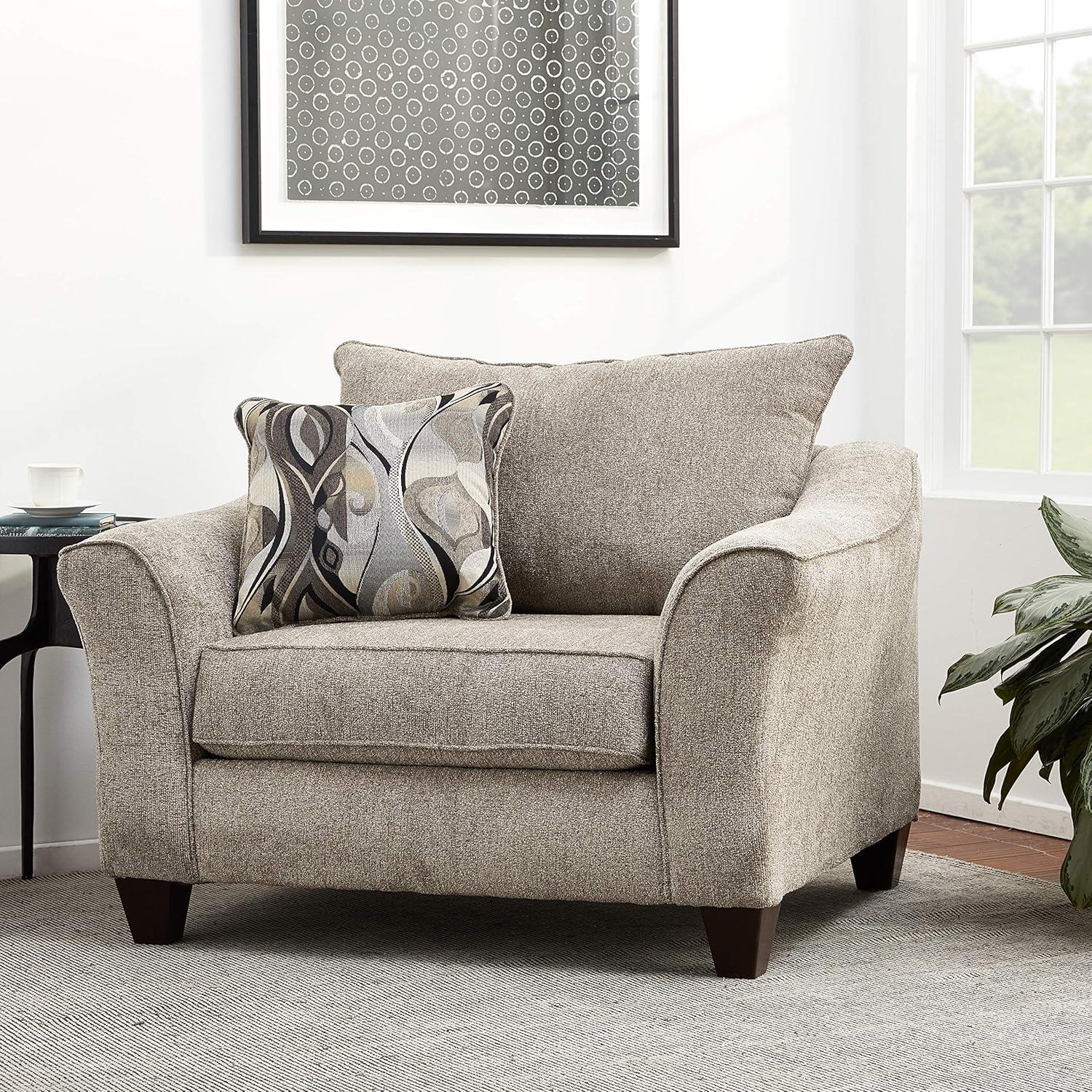 Camero Platinum Gray Fabric Pillowback Accent Chair with Wood Legs