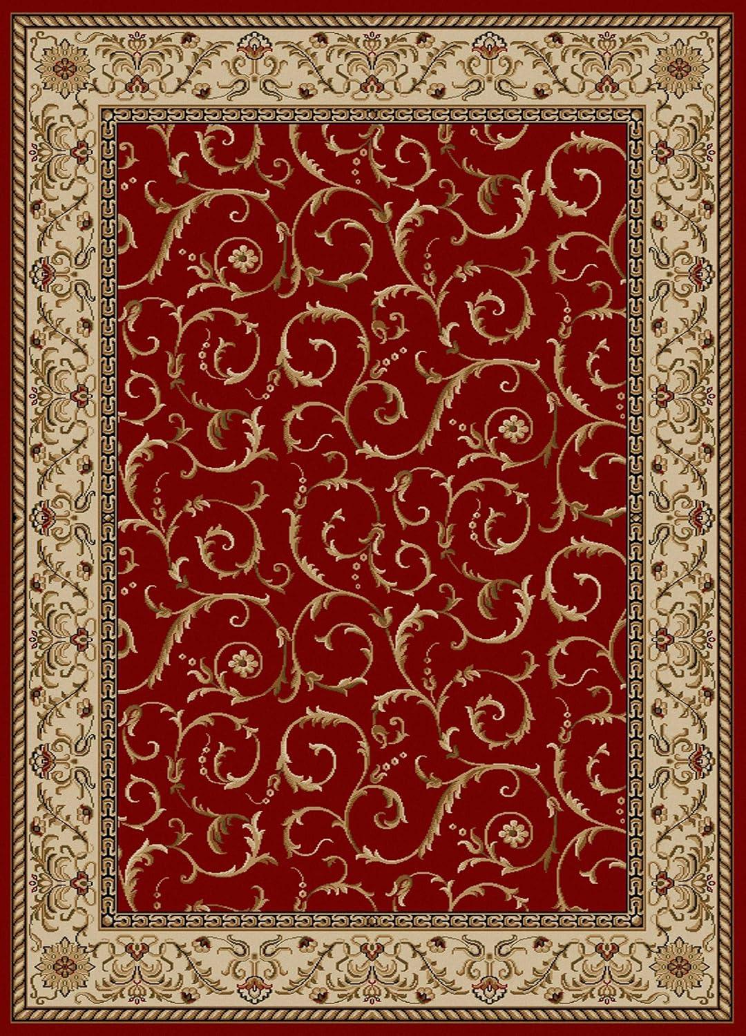 Elegant Red Floral 5'5" x 7'7" Synthetic Rectangular Area Rug