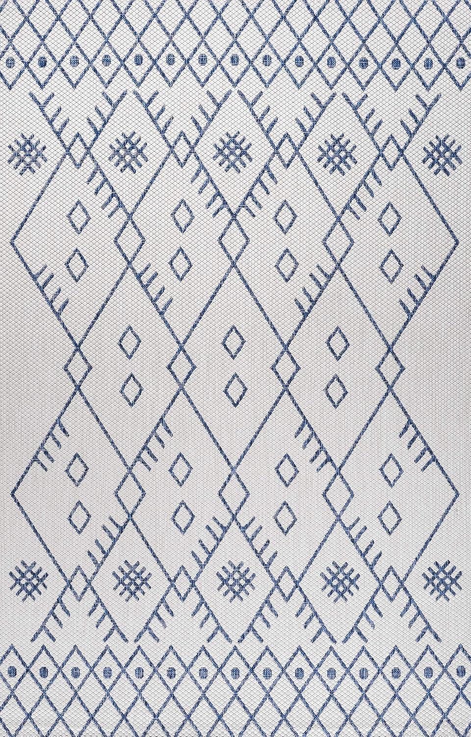 Ivory/Navy Boho Moroccan 4'x6' Synthetic Area Rug