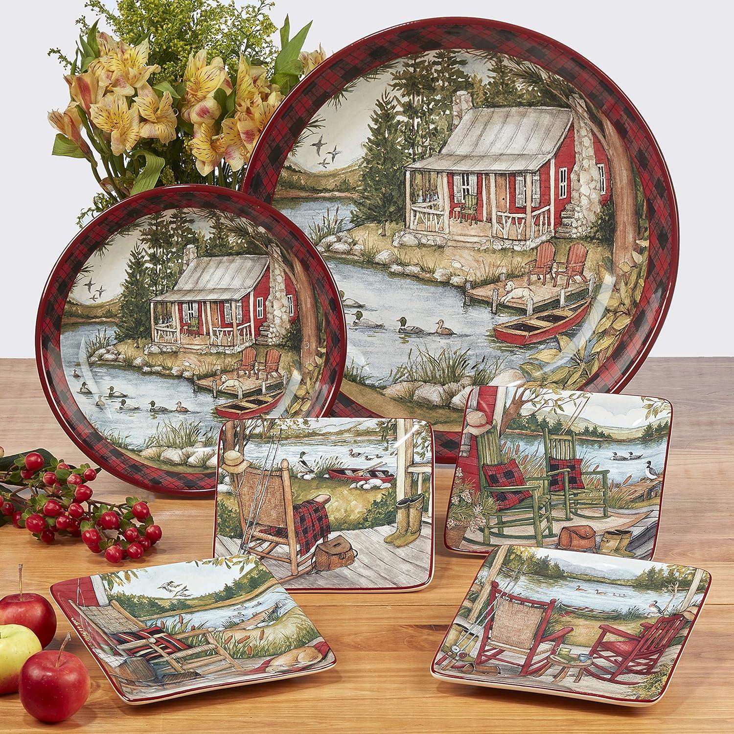 Rustic Lake Retreat Ceramic Square Appetizer Plates, Set of 4