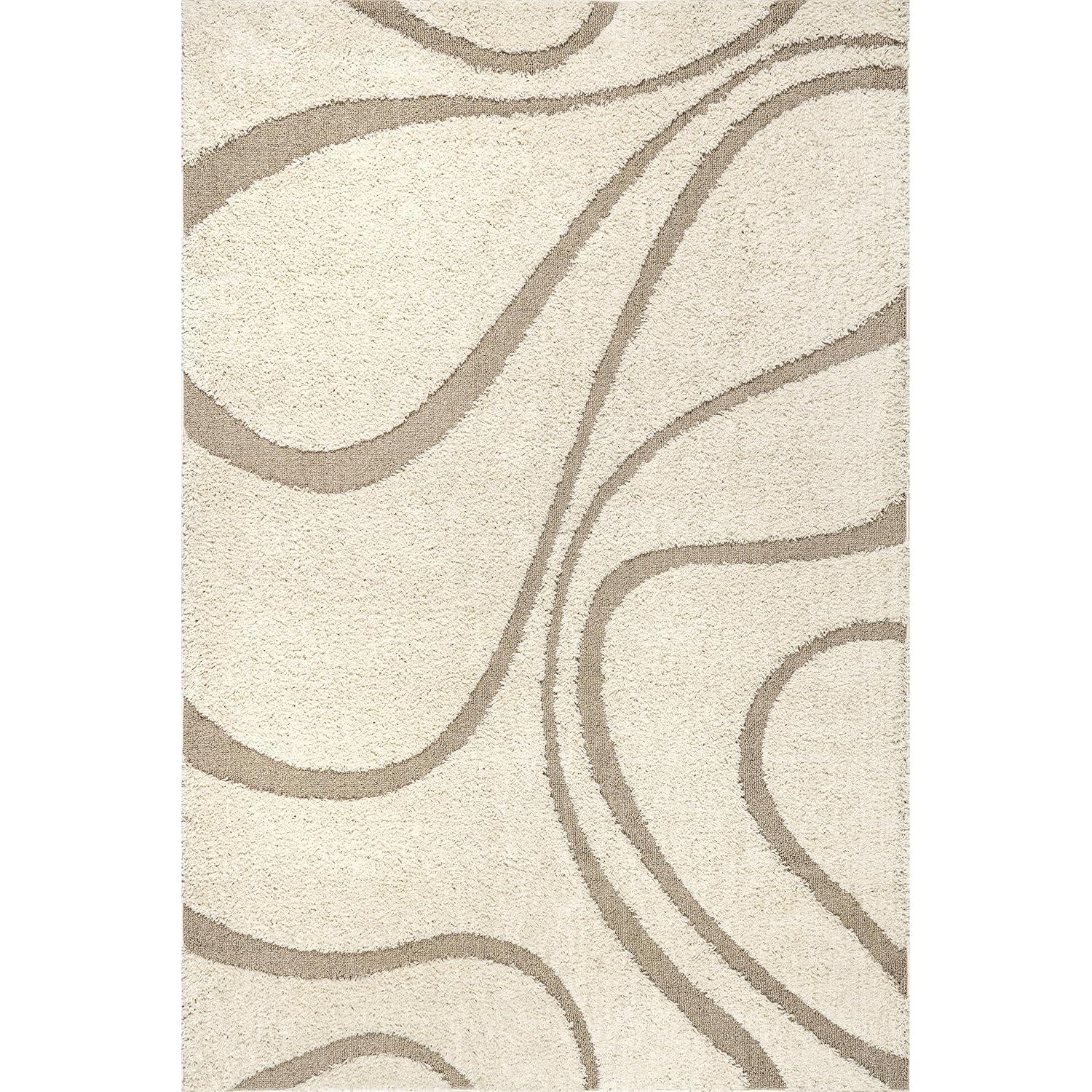 Nuloom Carolyn Abstract 5x8 Shag Indoor Area Rug for Living Room Bedroom Dining Room Nursery, Cream/Beige