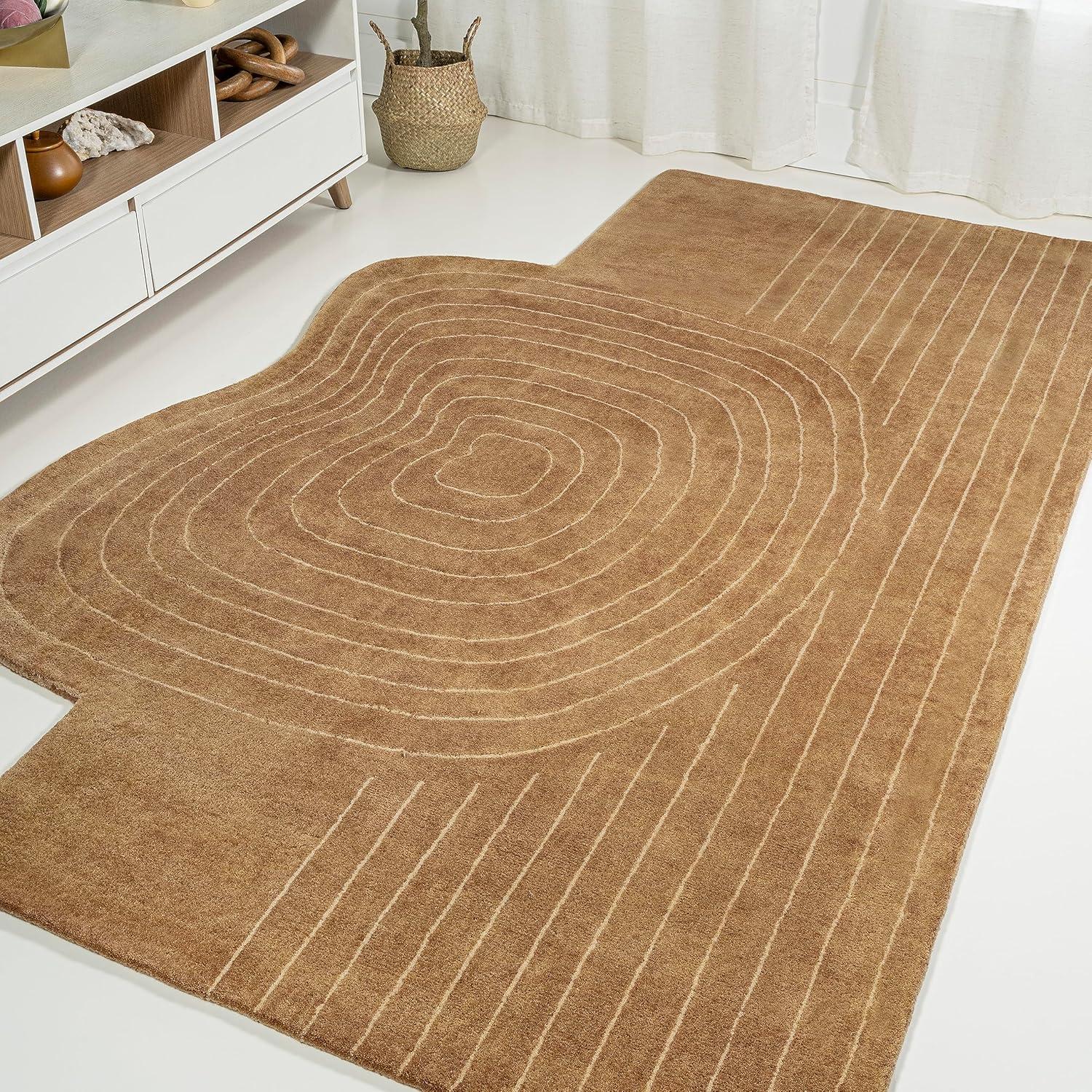 JONATHAN Y Retro Bohemian Abstract Striped Handwoven Wool Light Brown/Beige 6 ft. x 9 ft. Area Rug