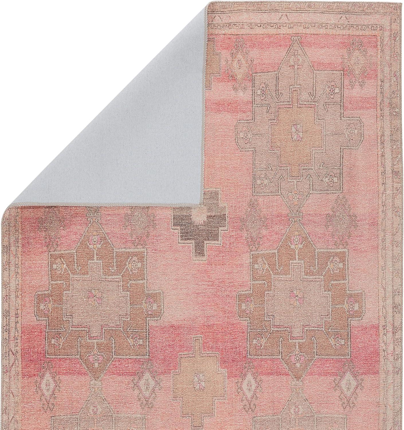 Kairos Pink and Tan Medallion 6' x 9' Synthetic Area Rug