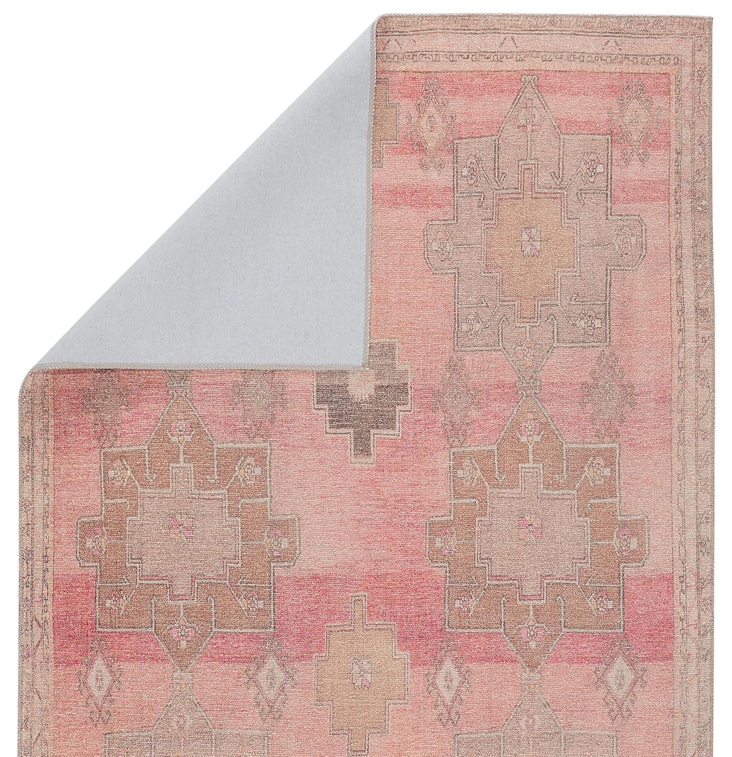 Gray and Pink Synthetic Medallion Rectangular Rug, 5' x 7'