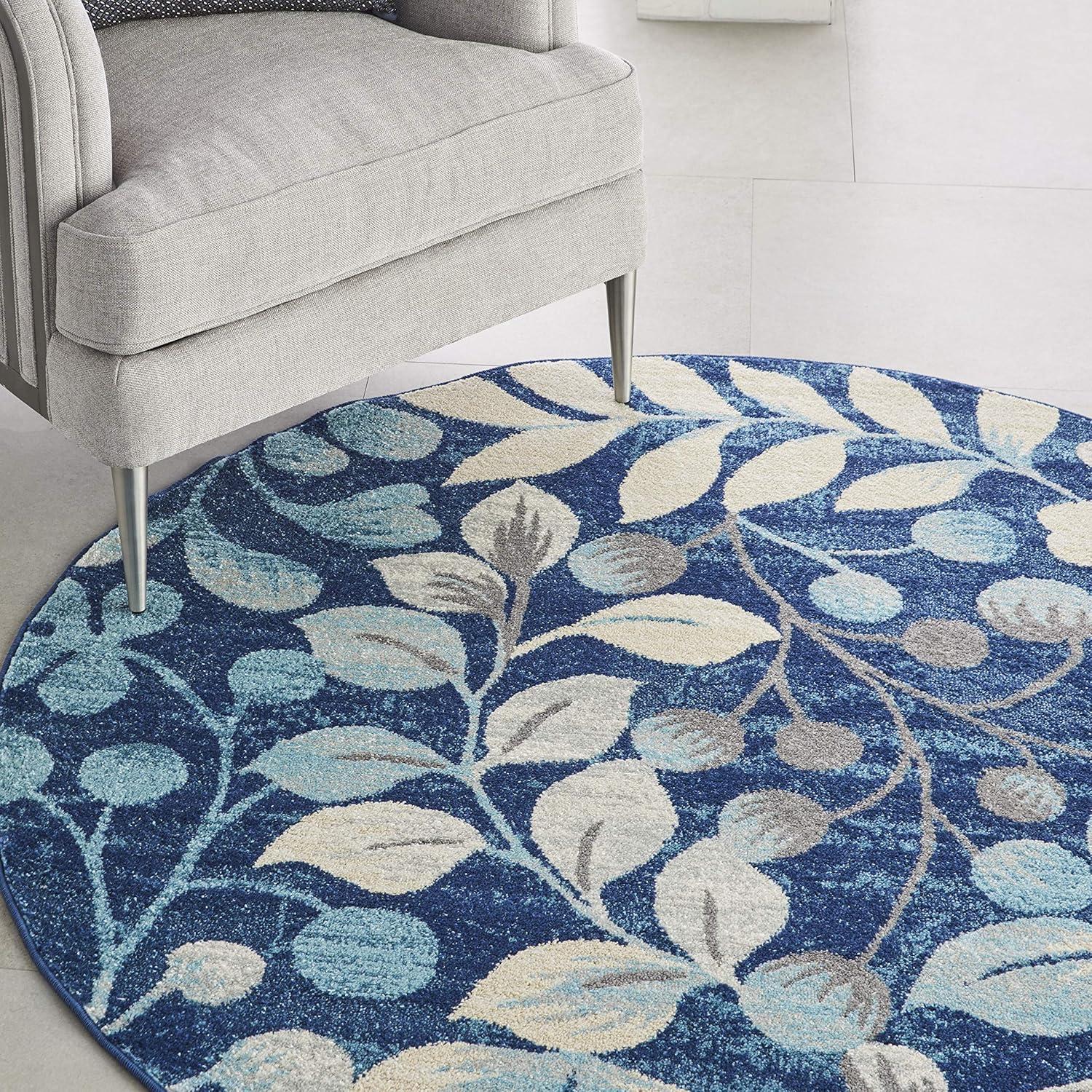 Nourison Tranquil 4' X 6' Navy Area Rug Contemporary Botanical Vine and Bloom by Nourison