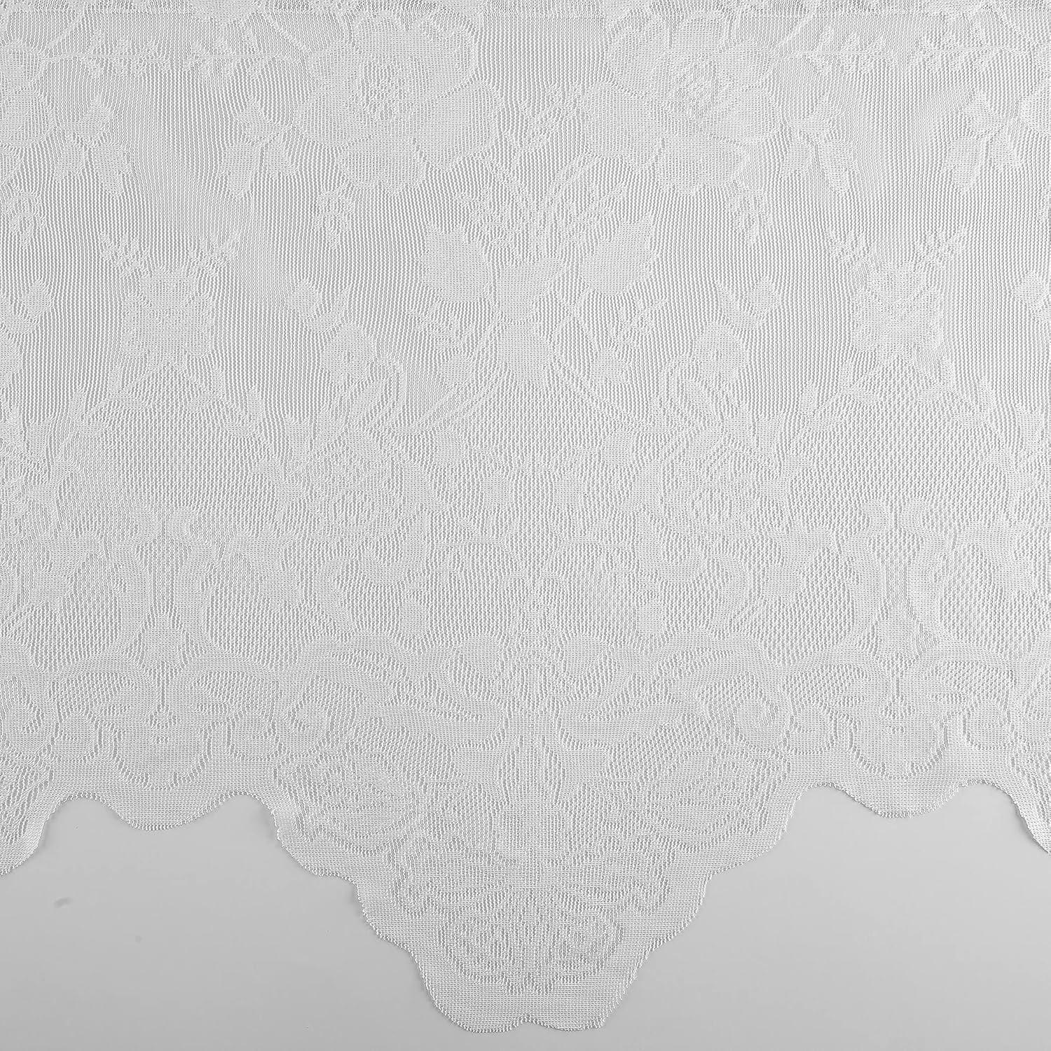 Set of 2 (24"x58") Alison Floral Lace Sheer Rod Pocket Kitchen Curtain Tier Pair White - No. 918: Valance Window Decor