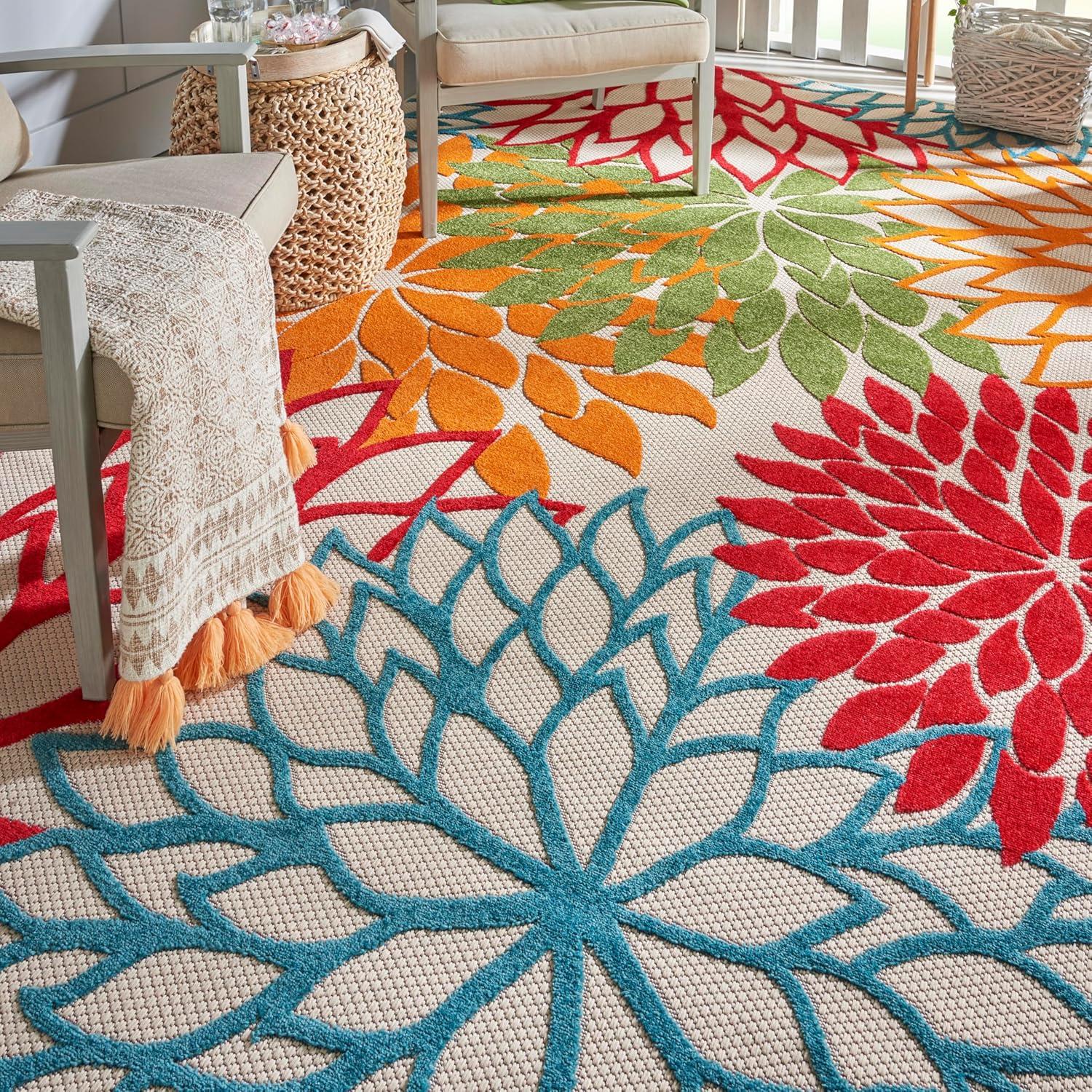 Nourison Aloha Floral 7' x 10' Green Tropical Indoor/Outdoor Area Rug
