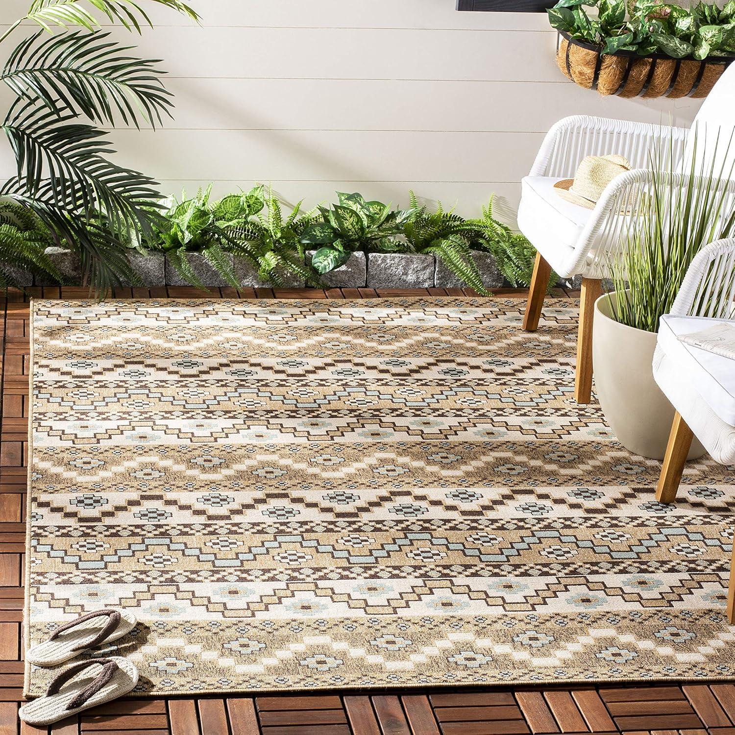Veranda VER095 Power Loomed Indoor and Outdoor Area Rug - Creme/Brown - 5'3"x7'7" - Safavieh.