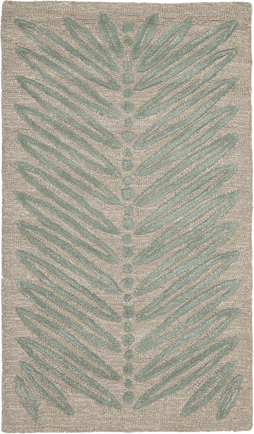 Chevron Leaves Beige and White Wool Viscose 4' x 6' Rug