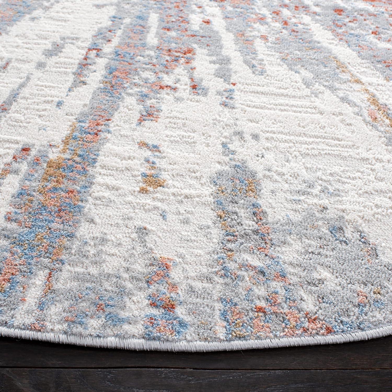 Amelia Hand-Knotted Grey & Rust Round Synthetic Rug