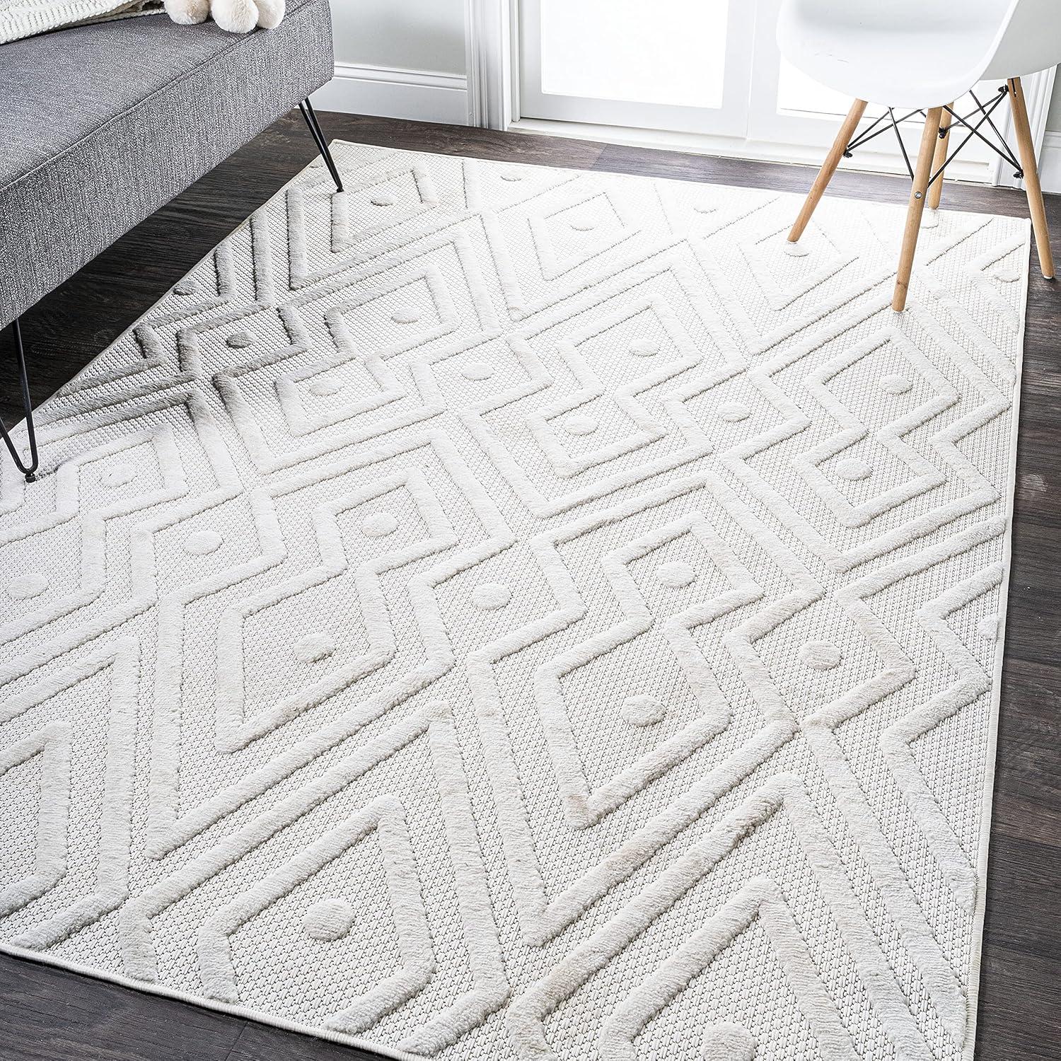 3'x5' Balansat Moroccan Diamond Indoor/Outdoor Area Rug, Ivory - JONATHAN Y