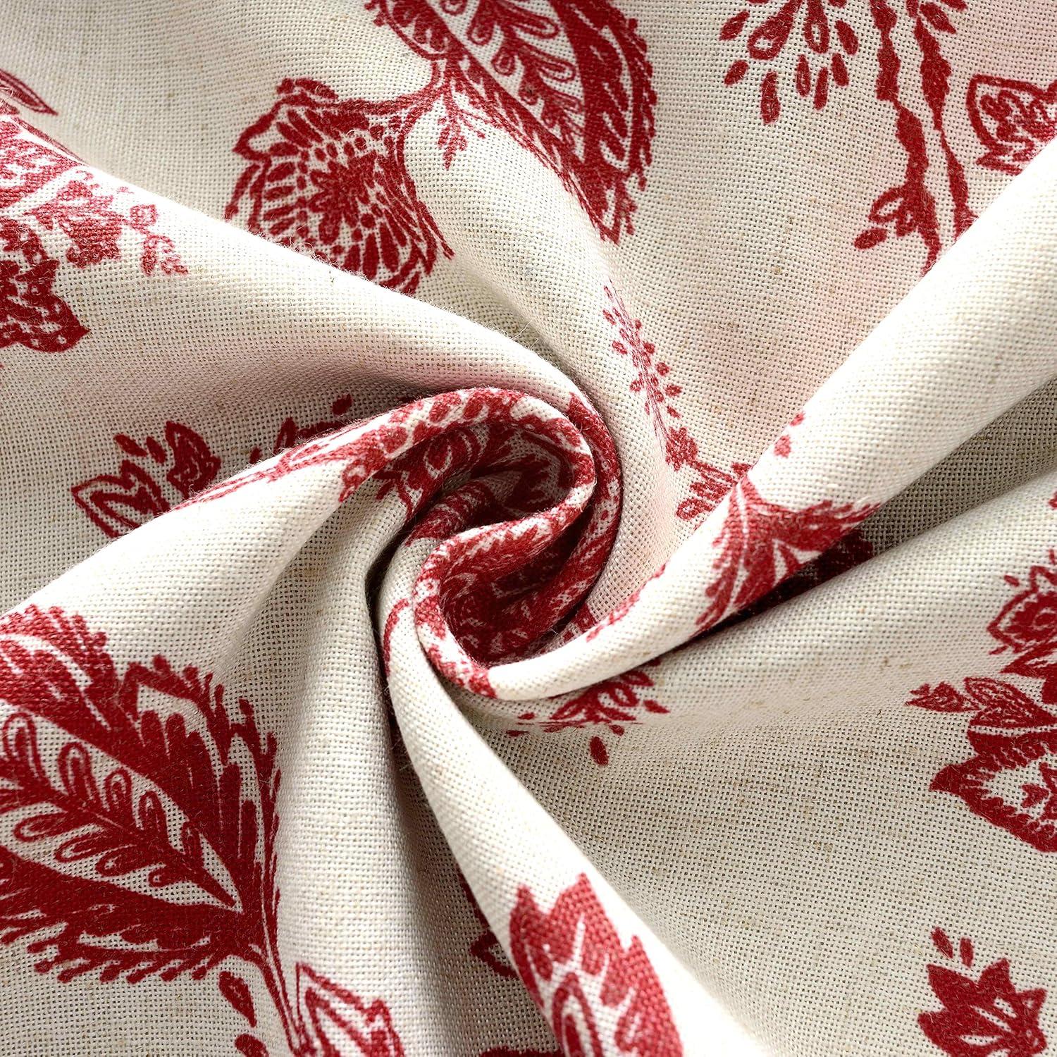 DriftAway Freda Jacobean Floral Linen Blend Blackout Thermal Insulated Energy Saving Privacy Window Curtain Valance Rod Pocket 2 Layers Single 52 Inch by 18 Inch plus 2 Inch Header Red Beige