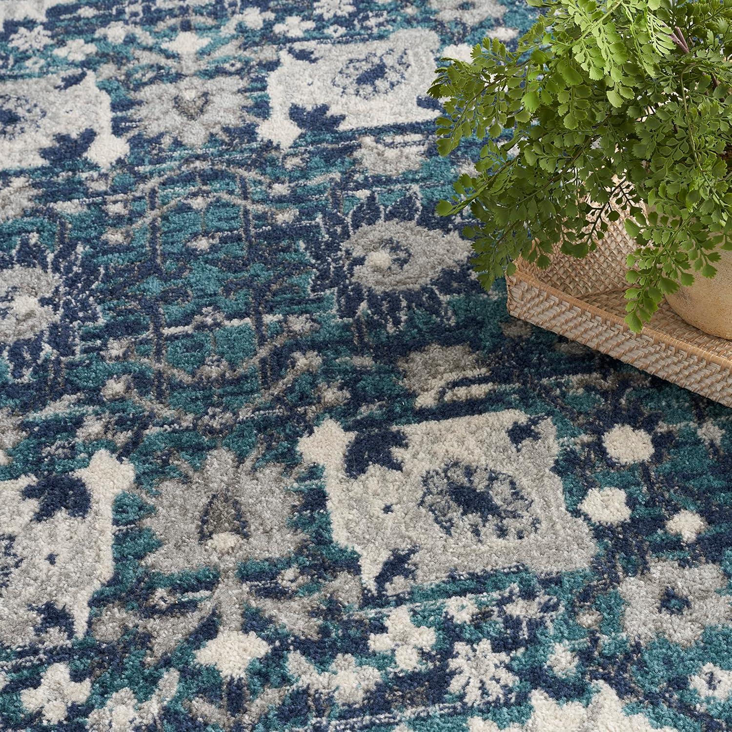 Boho Chic Denim Blue Floral 8' x 10' Easy-Care Area Rug